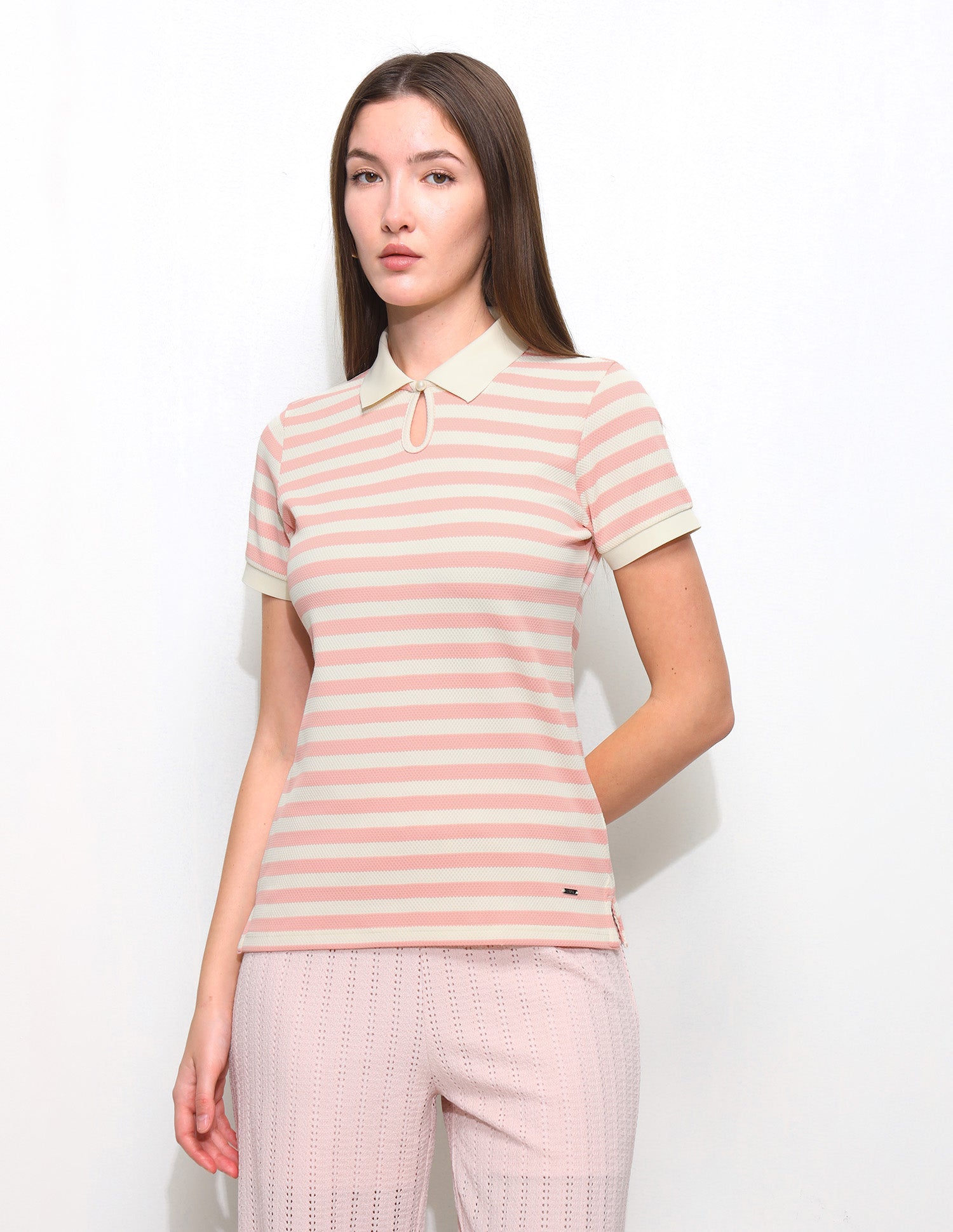Horizontal Striped Key Hole Polo Shirt Pink - U.S. Polo Assn. India | Large