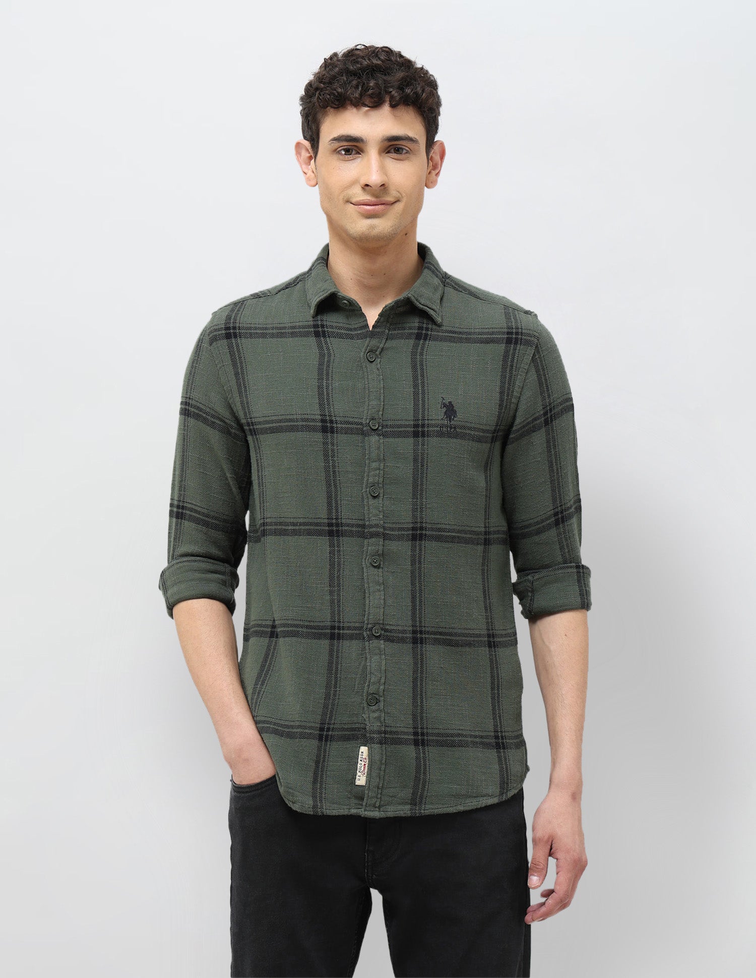 Windowpane Checked Regular Fit Shirt Green - U.S. POLO ASSN. | Large
