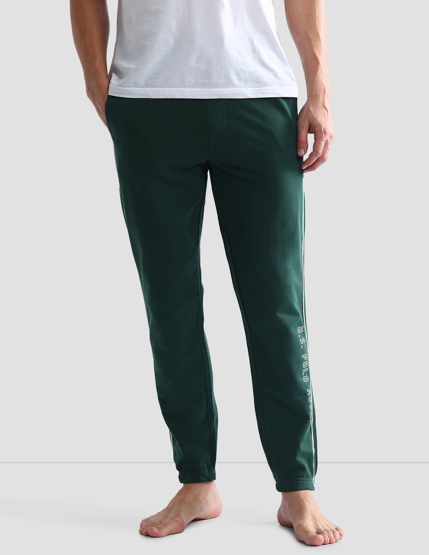 Pure Cotton Solid OJ003 Joggers - Pack Of 1 Bottle Green - U.S. POLO ASSN. | Large