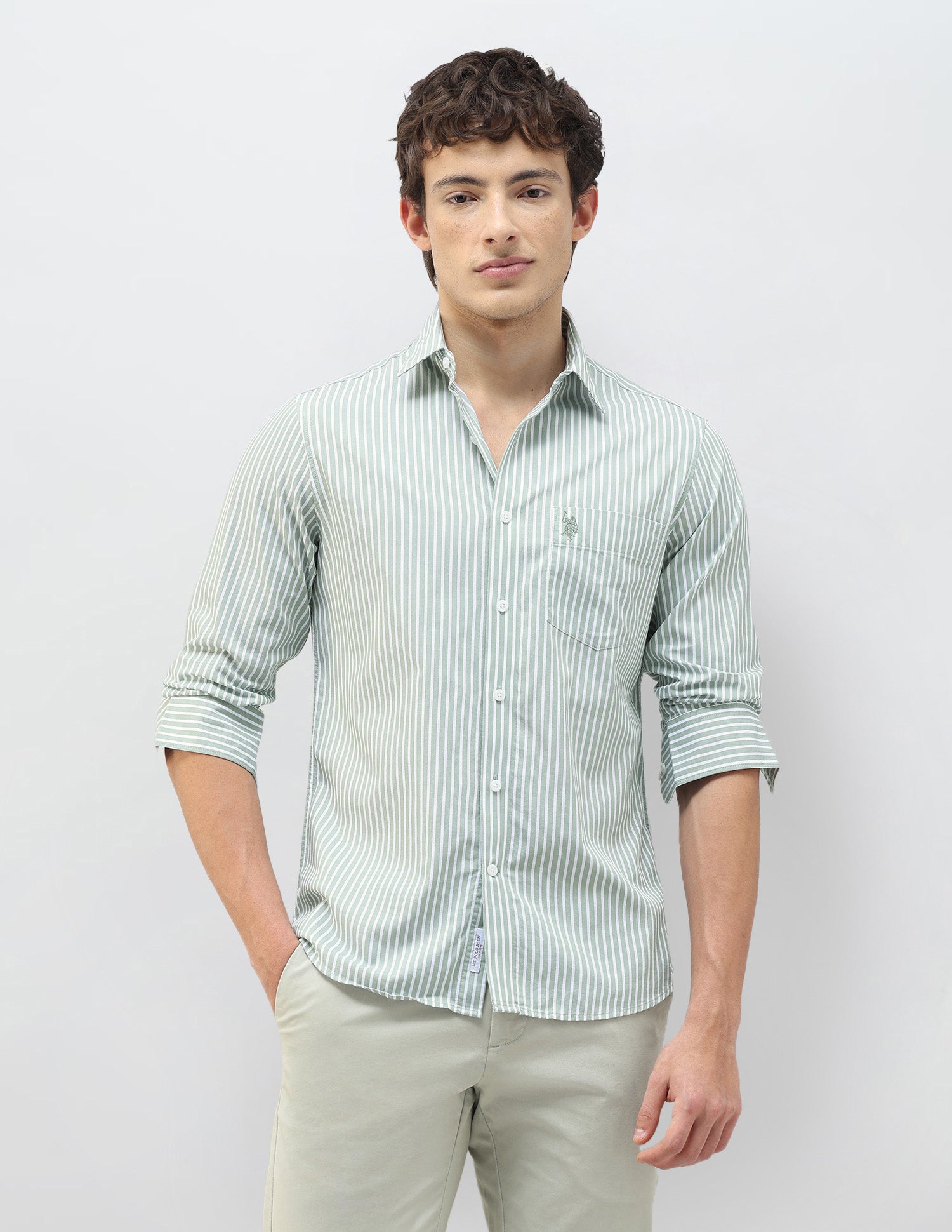 Casa De Campo Vertical Striped Shirt Light Green - U.S. Polo Assn. India | Large