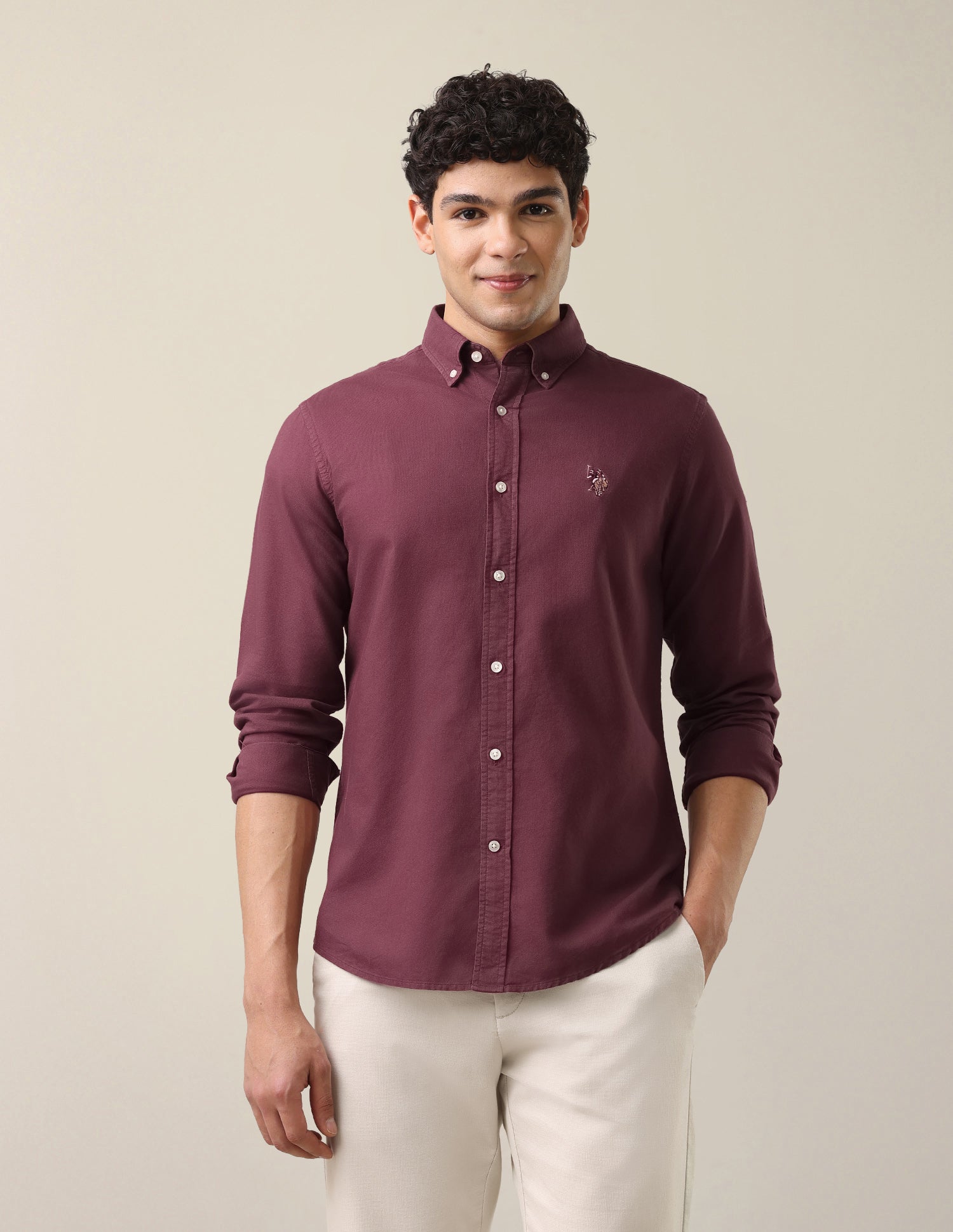Oxford Tailored Fit Button-Down Collar Shirt Wine - U.S. Polo Assn. India | Large