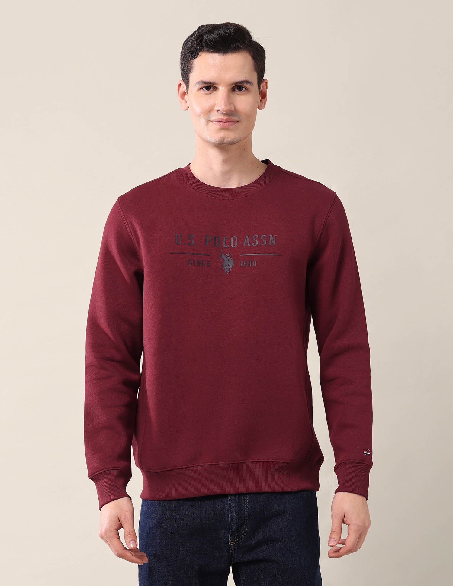 Brand Printed Crew Neck Sweatshirt Maroon - U.S. POLO ASSN. | Large