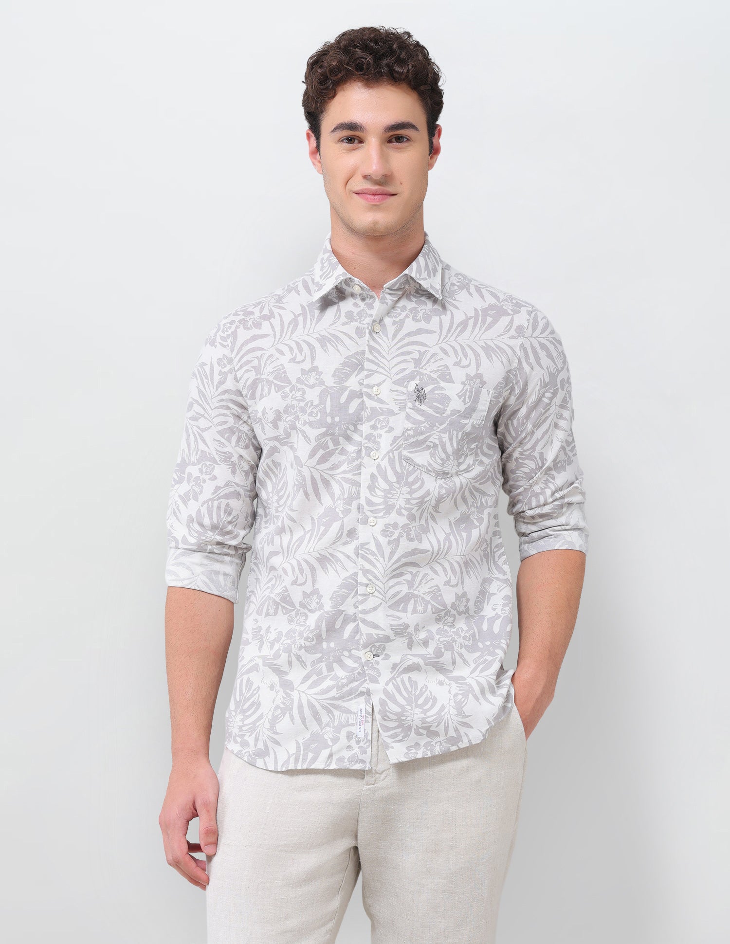 Floral Printed Regular Fit Shirt Grey - U.S. Polo Assn. India | Large