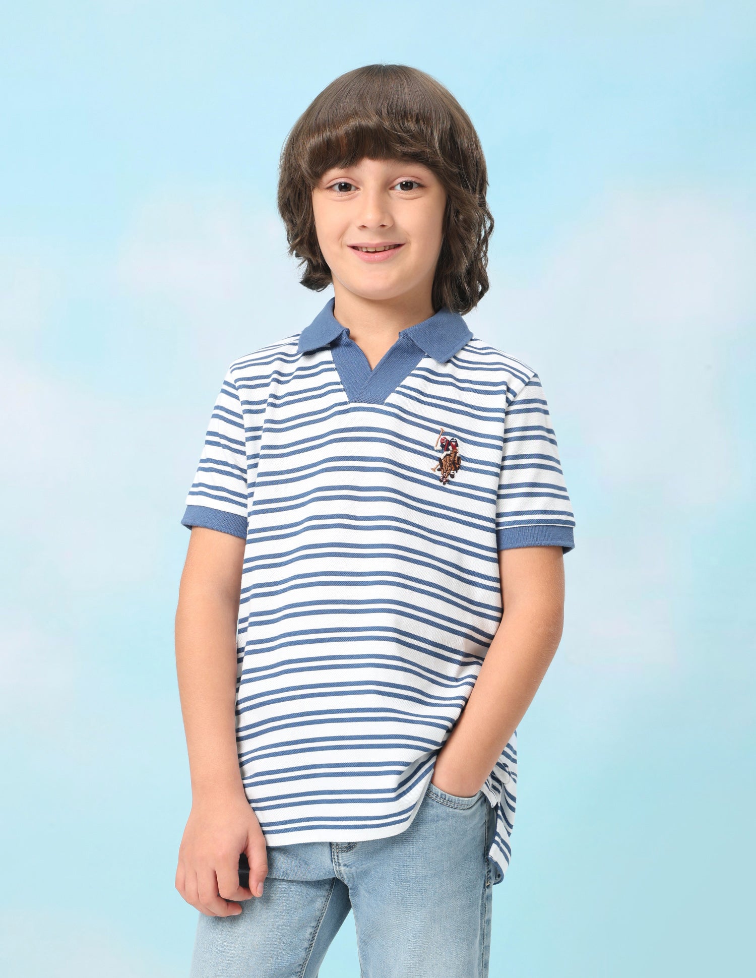 Horizontal Striped Regular Fit Polo Shirt Blue - U.S. Polo Assn. India | Large