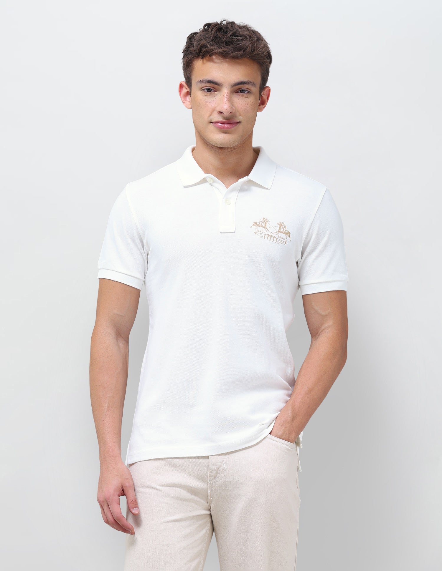 Graphic Brand Printed Slim Fit Polo Shirt Ivory - U.S. Polo Assn. India | Large