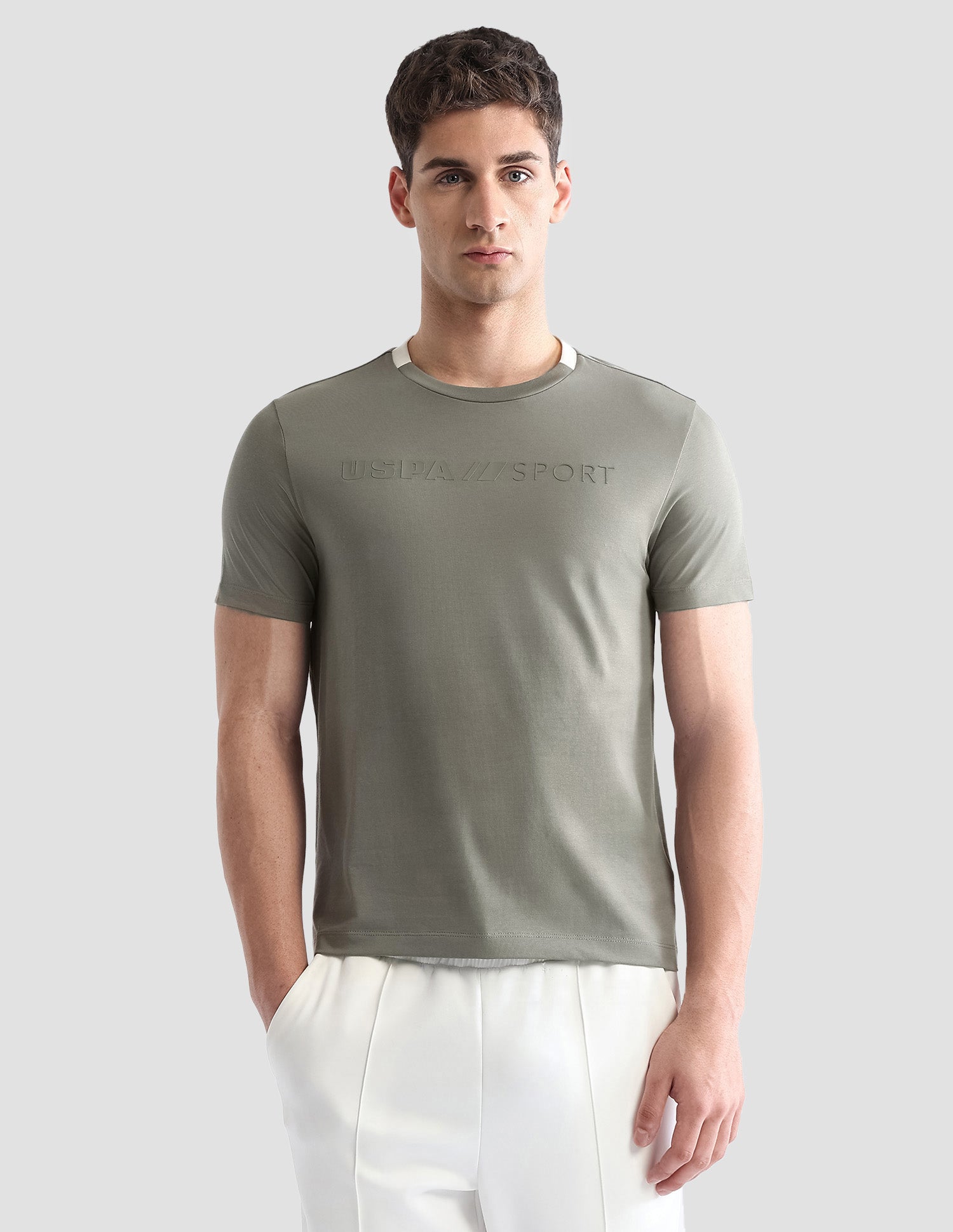 Brand Embossed Regular Fit Active T-Shirt Light Olive - U.S. POLO ASSN. | Large