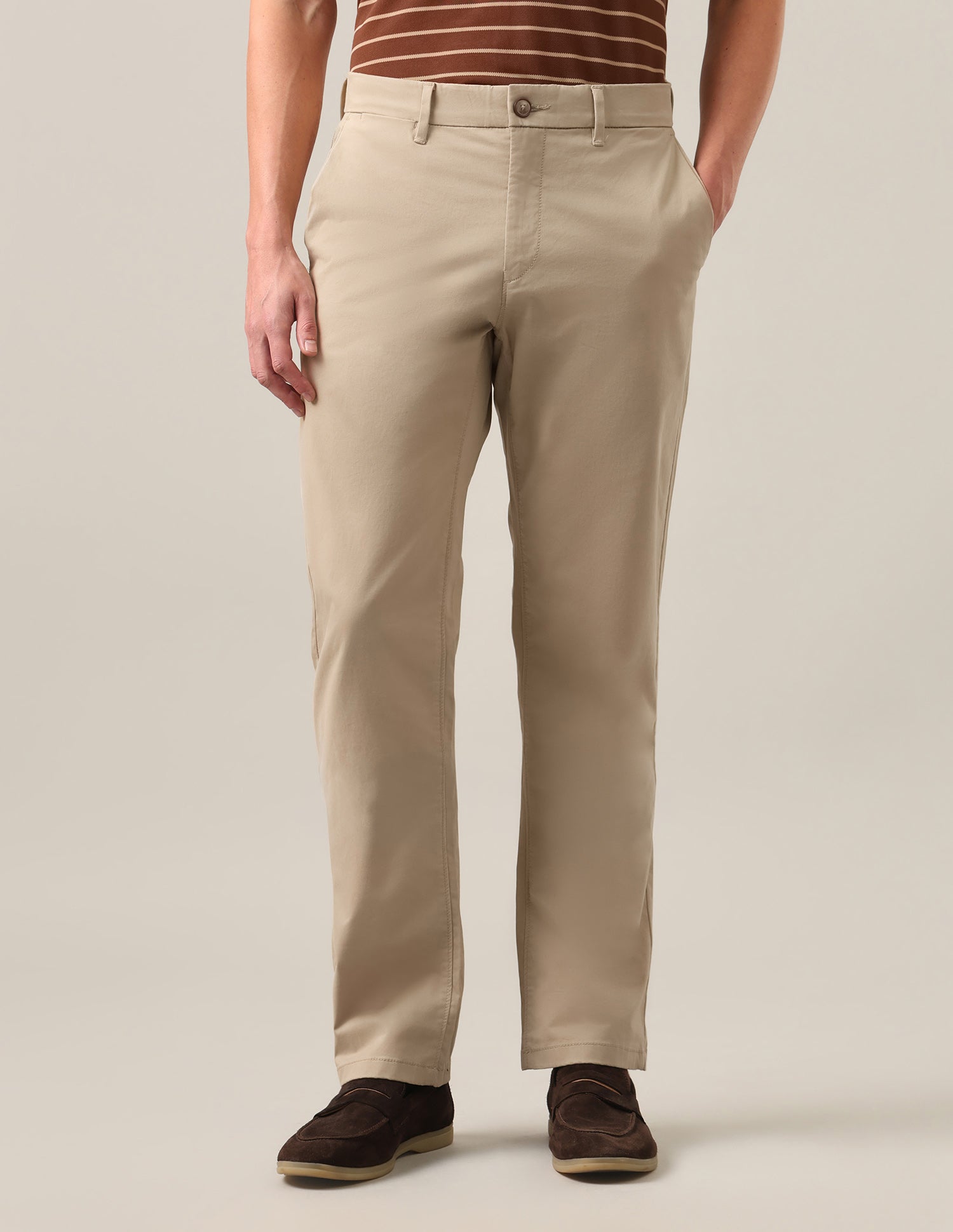 Riley Straight Fit Satin Trousers Light Khaki - U.S. Polo Assn. India | Large