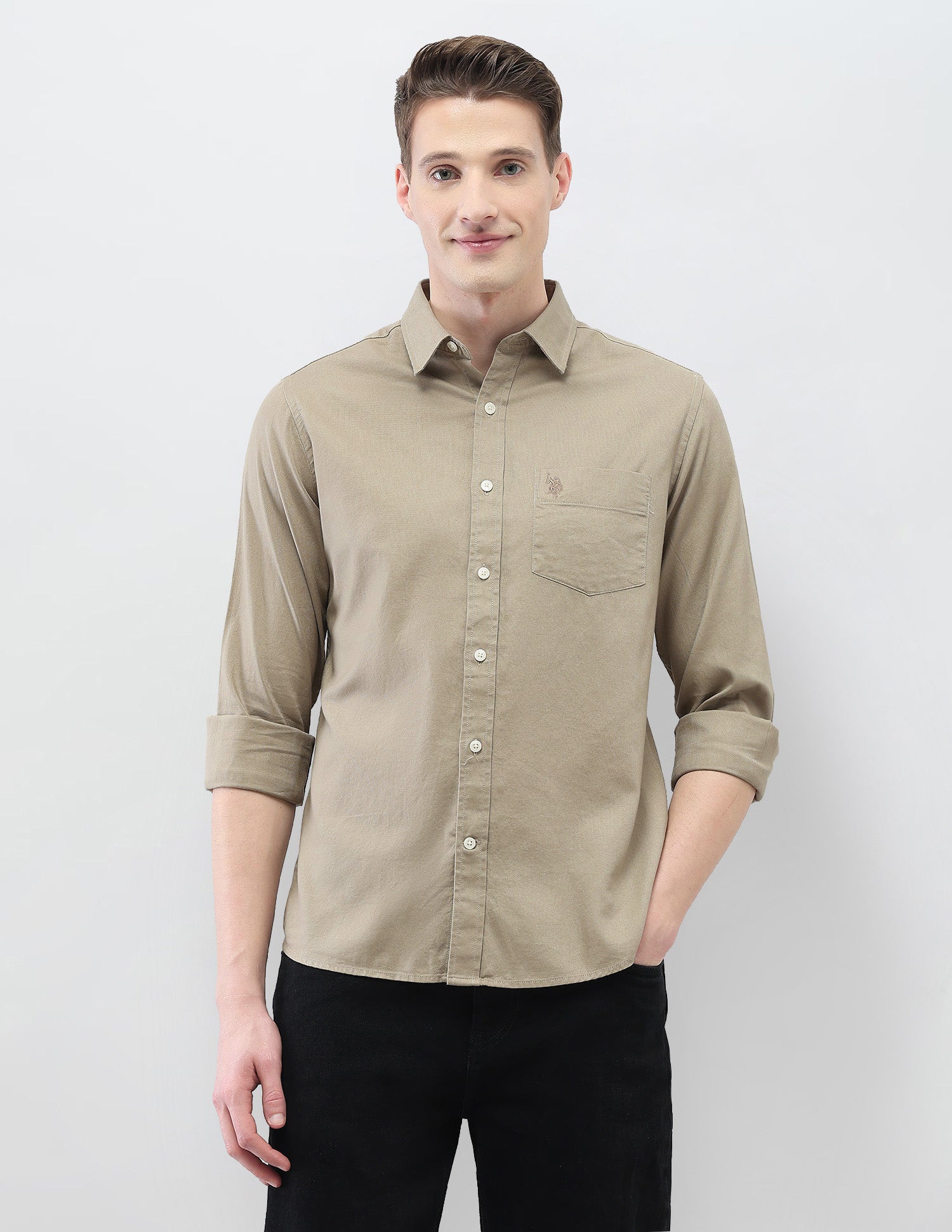 New Port Marina Regular Fit Shirt Khaki - U.S. Polo Assn. India | Large
