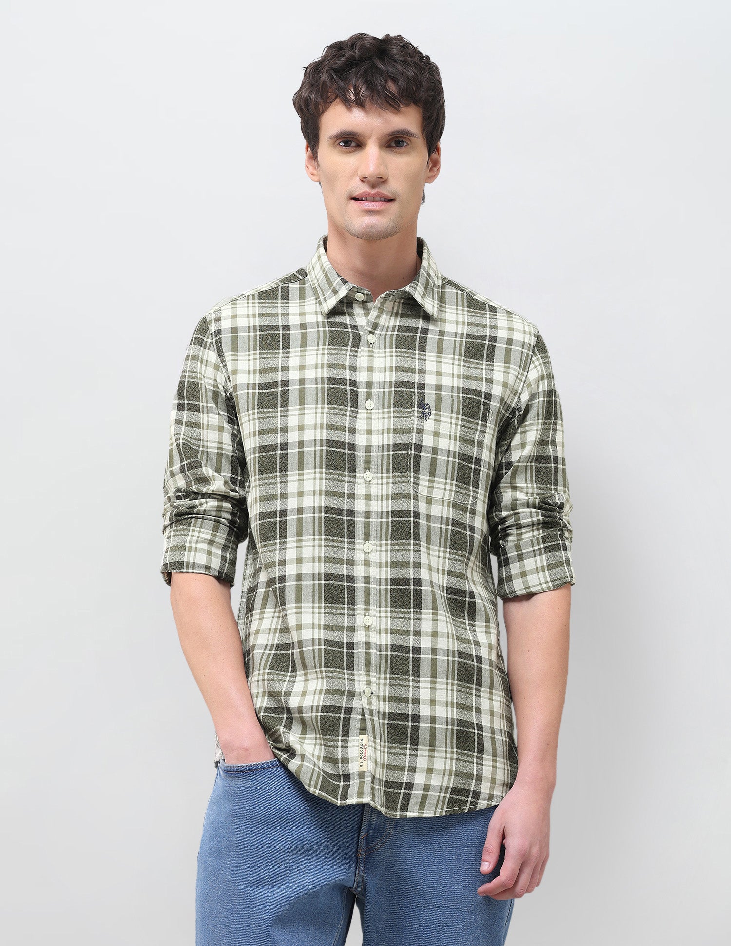 Plaid Checked Regular Fit Shirt Olive - U.S. Polo Assn. India | Large