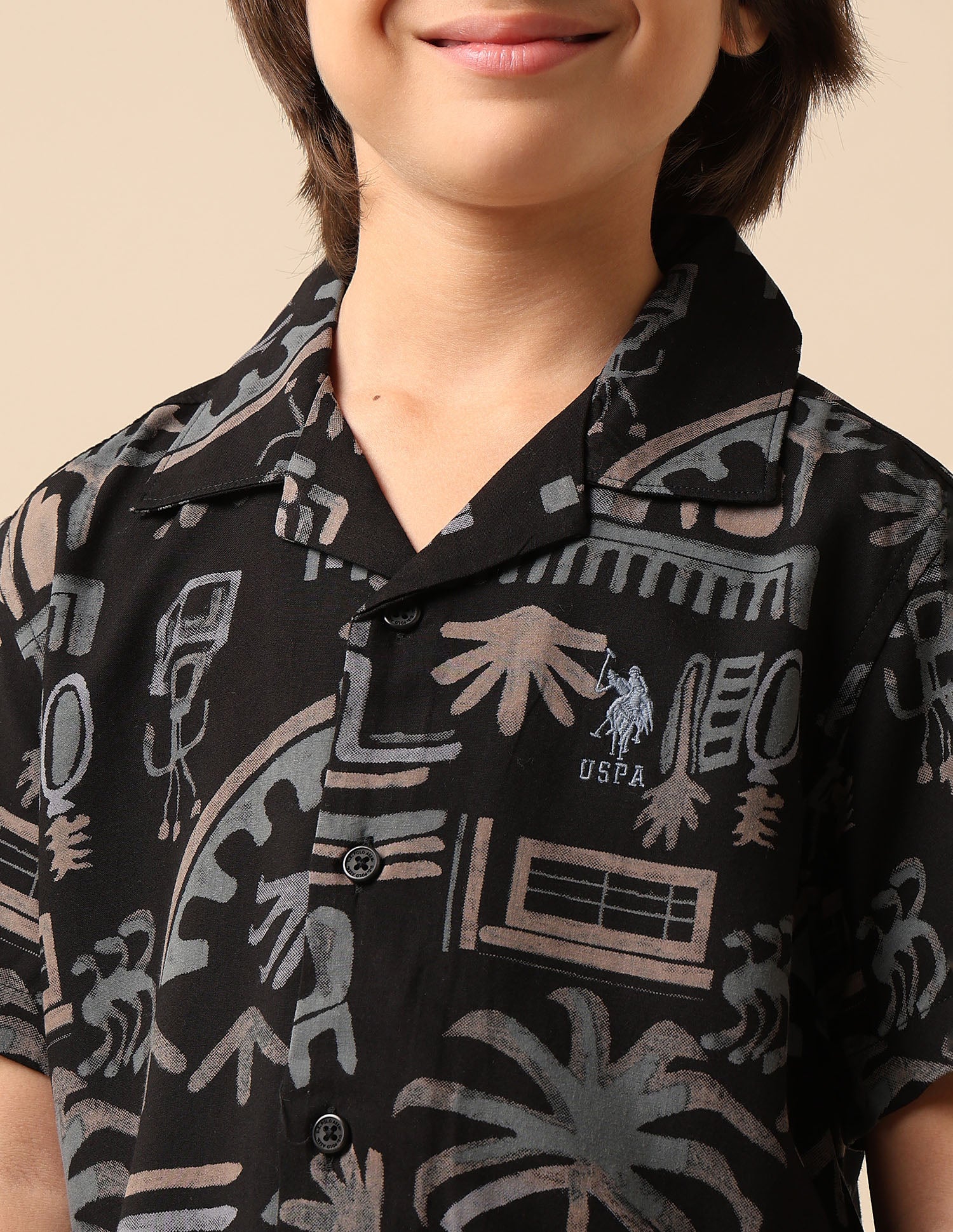 Boys Twill All Over Printed Shirt Black - U.S. POLO ASSN. | Large