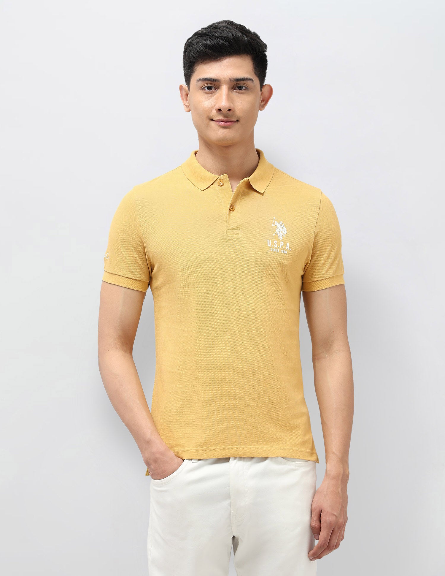 Pure Cotton Muscle Fit Polo Shirt Yellow - U.S. Polo Assn. India | Large