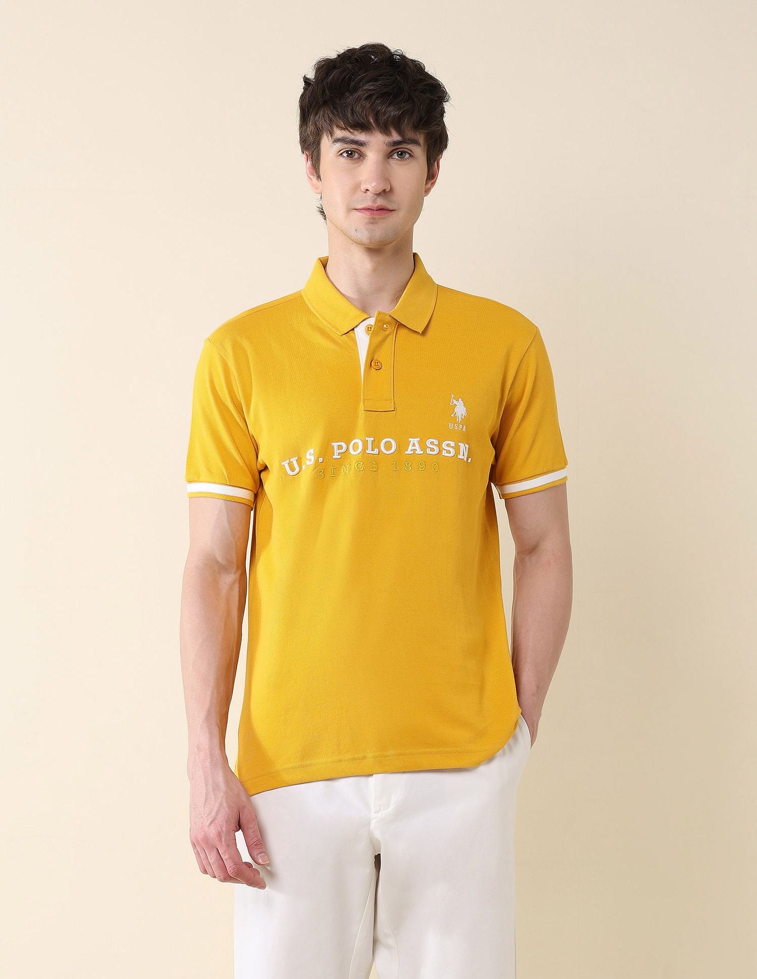 Slim Fit Brand Embroidered Polo Shirt Dark Yellow - U.S. POLO ASSN. | Large