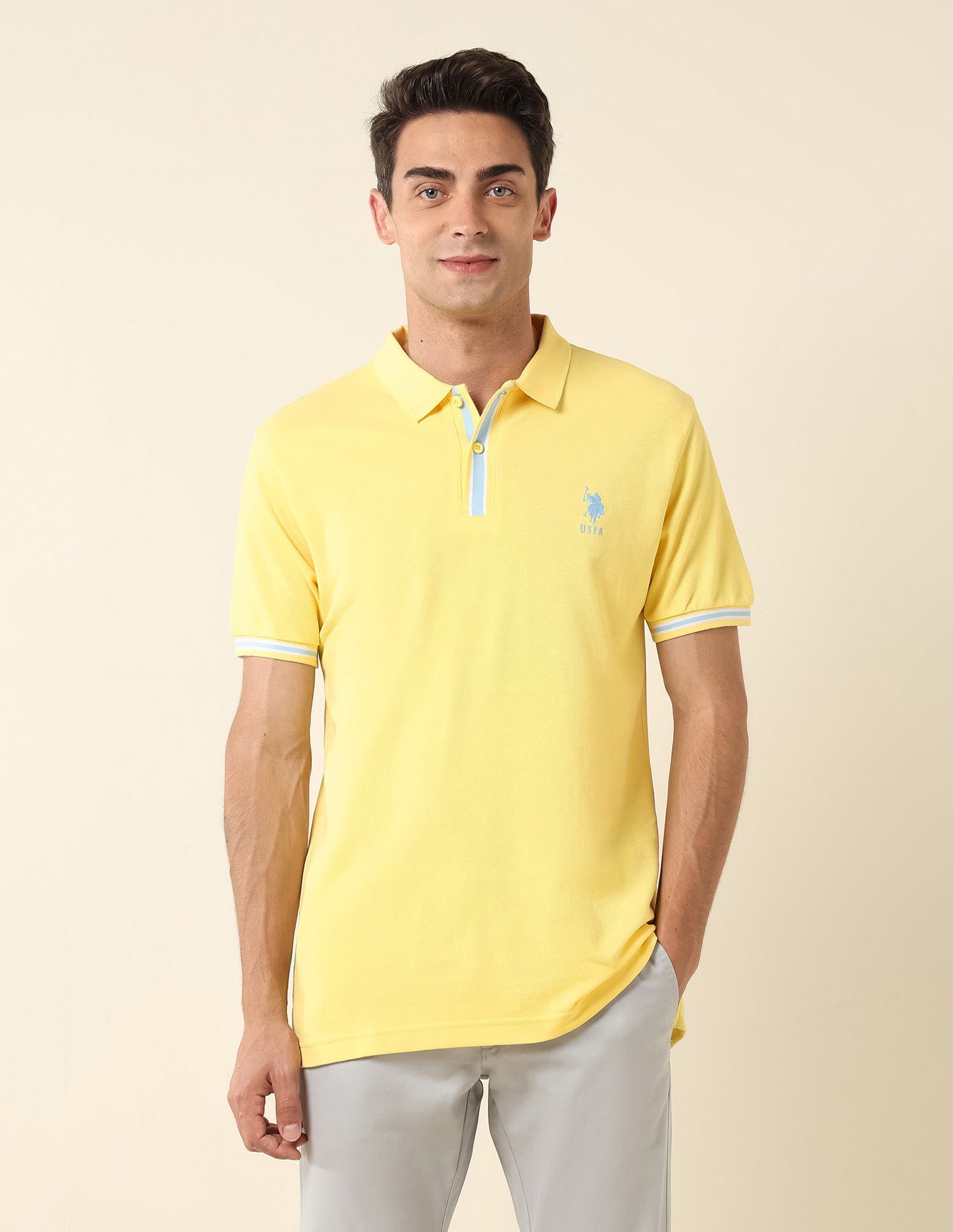 Pure Cotton Slim Fit Polo Shirt Yellow - U.S. Polo Assn. India | Large
