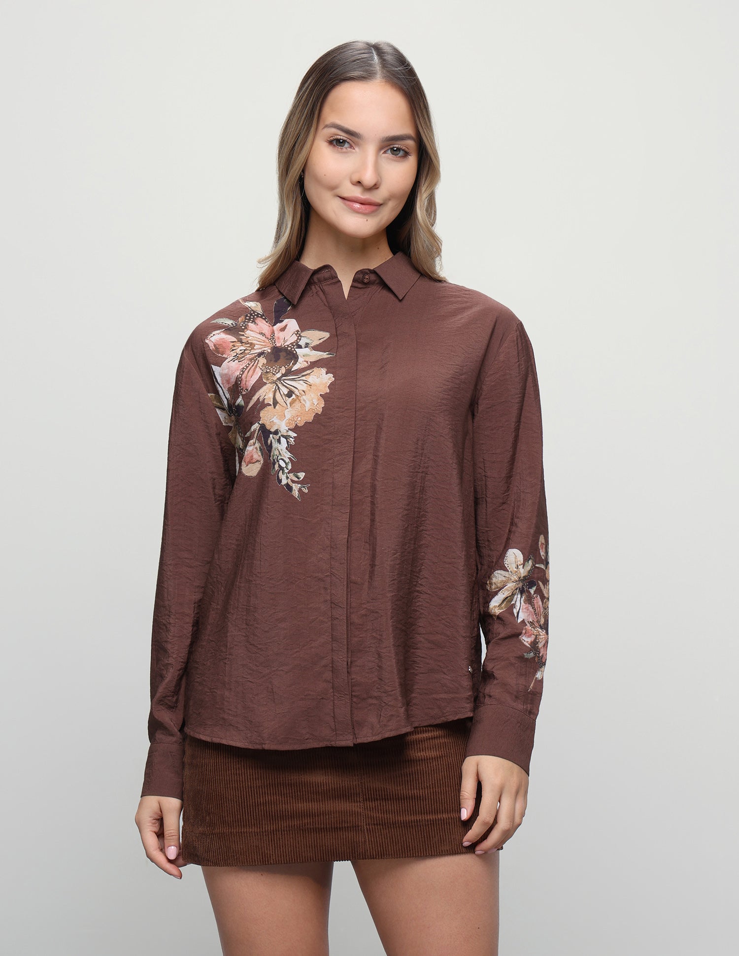 Floral Printed Regular Fit Shirt Dark Brown - U.S. Polo Assn. India | Large