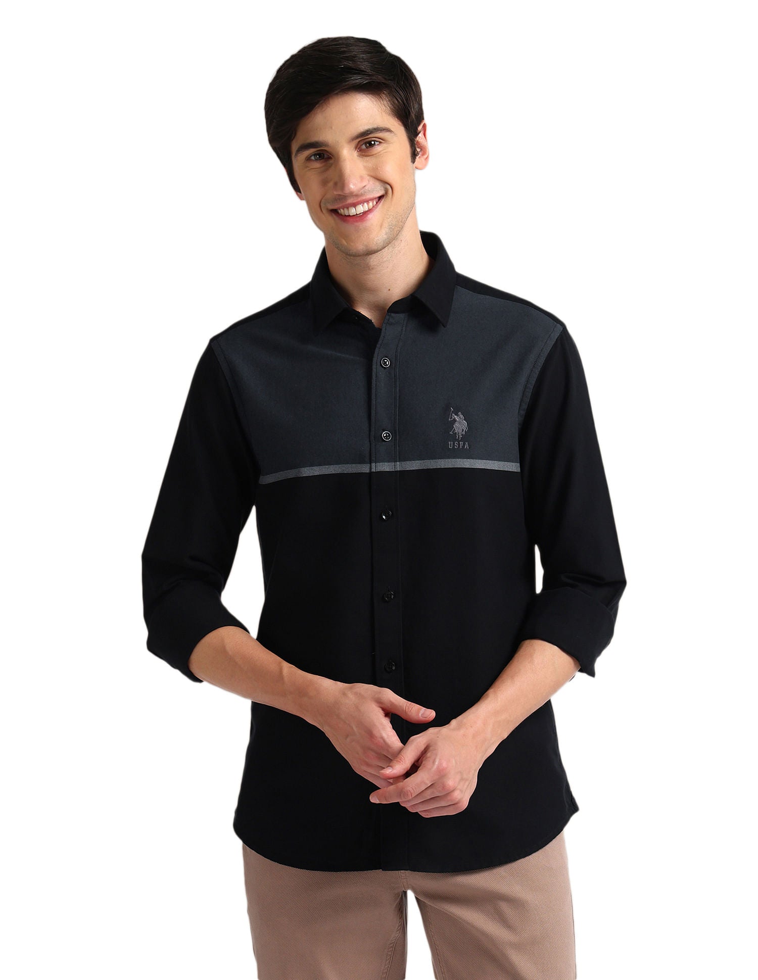 Colour Block Tailored Fit Shirt Black - U.S. Polo Assn. India | Large