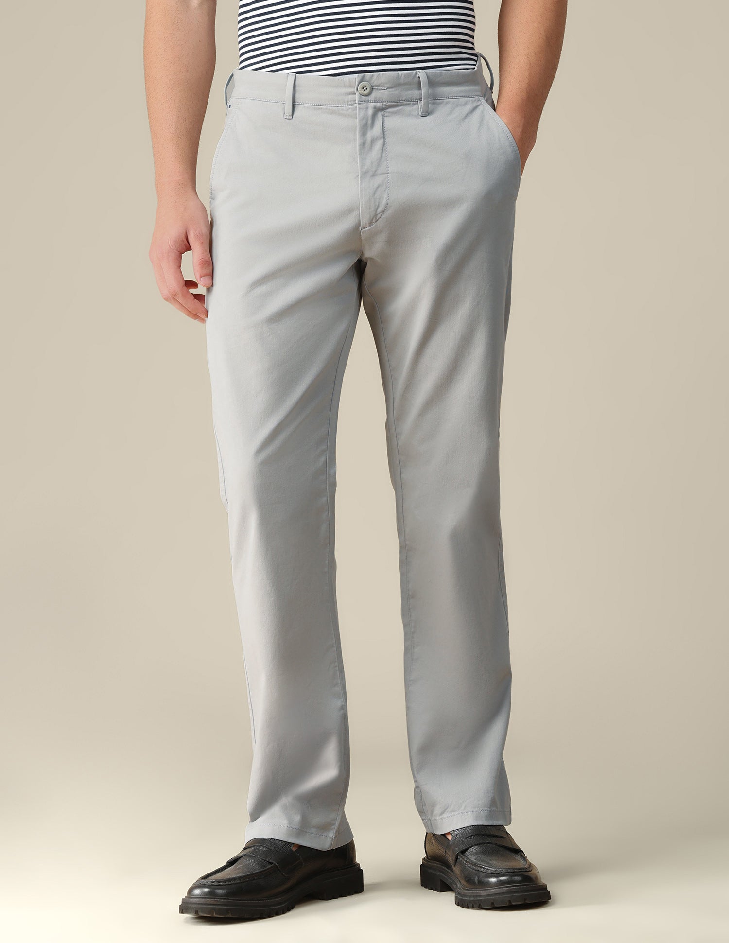 Riley straight fit Twill Trousers Light Grey - U.S. Polo Assn. India | Large