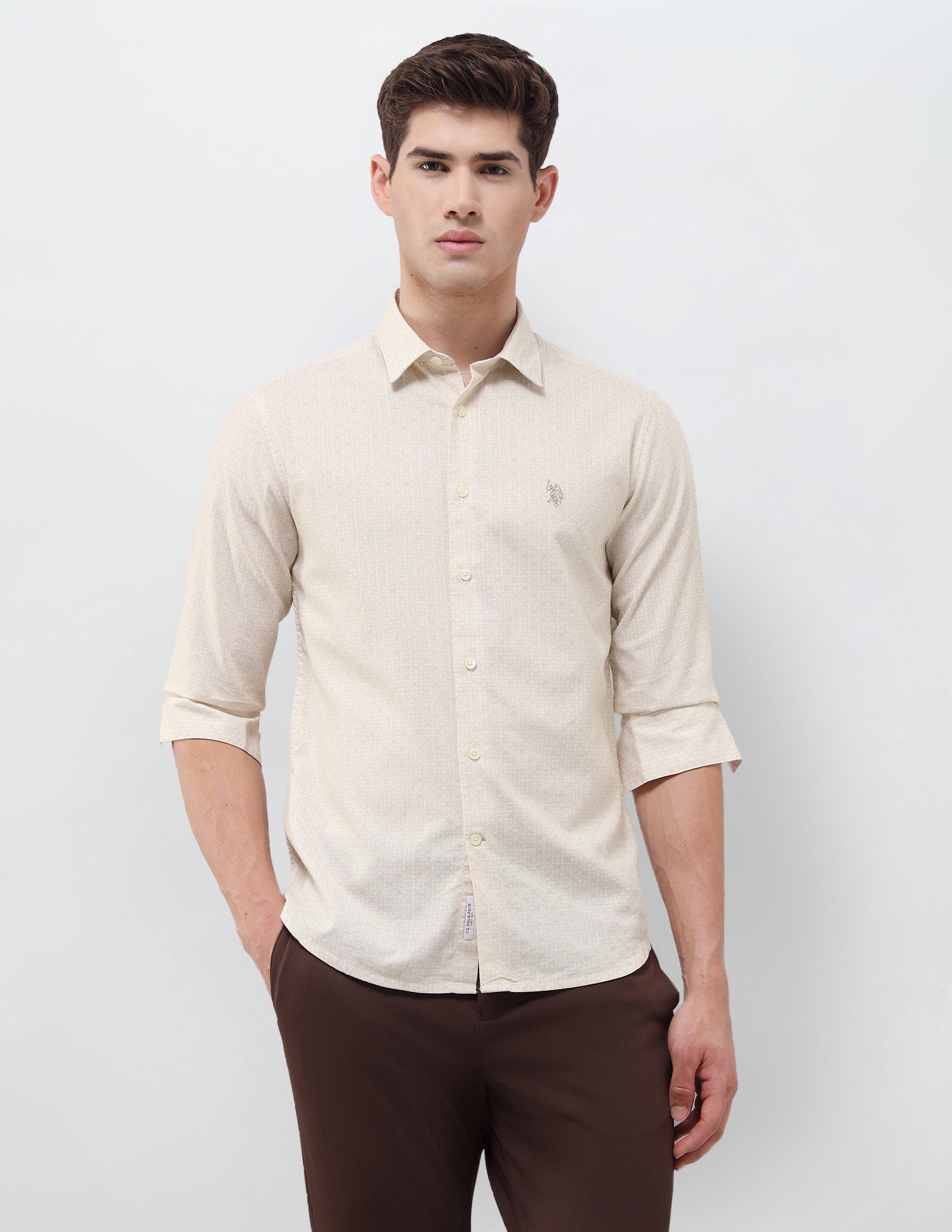 Geometric Printed Oxford Shirt Beige - U.S. Polo Assn. India | Large