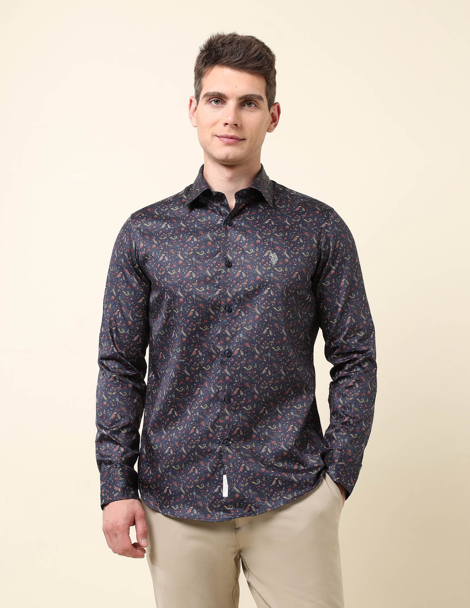 All-Over Printed Satin Shirt Navy - U.S. Polo Assn. India | Large