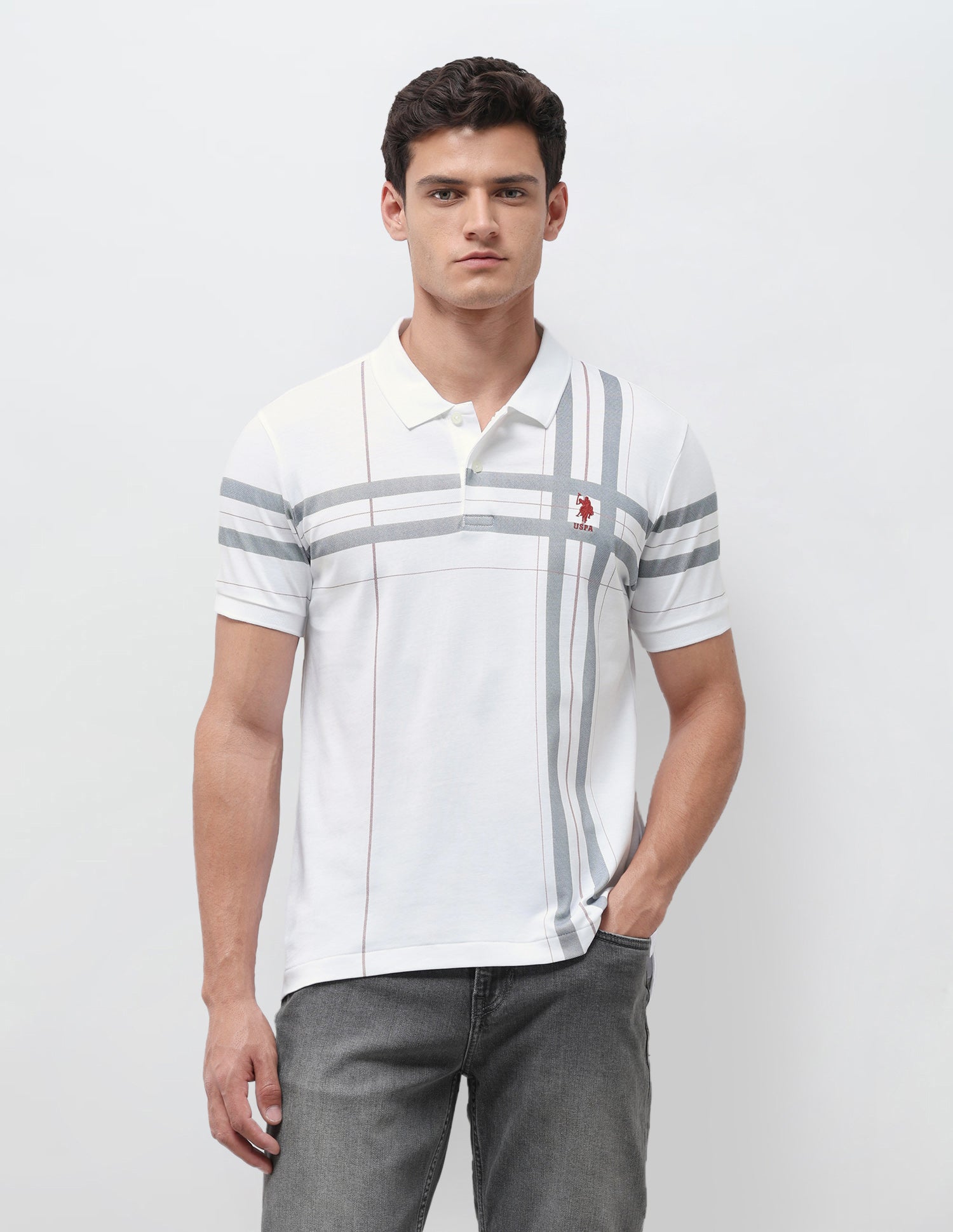 Vertical Striped Slim Fit Polo Shirt White - U.S. Polo Assn. India | Large