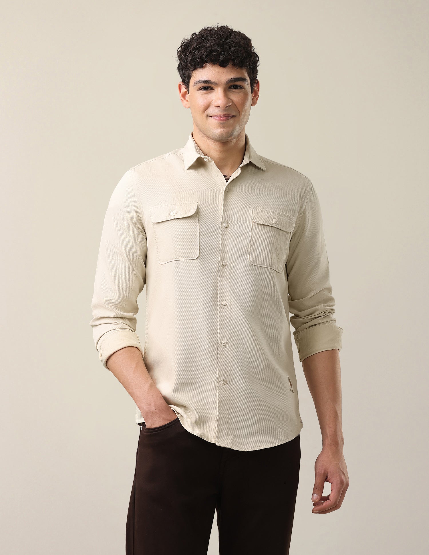 Solid Regular Fit Shirt Ecru - U.S. Polo Assn. India | Large