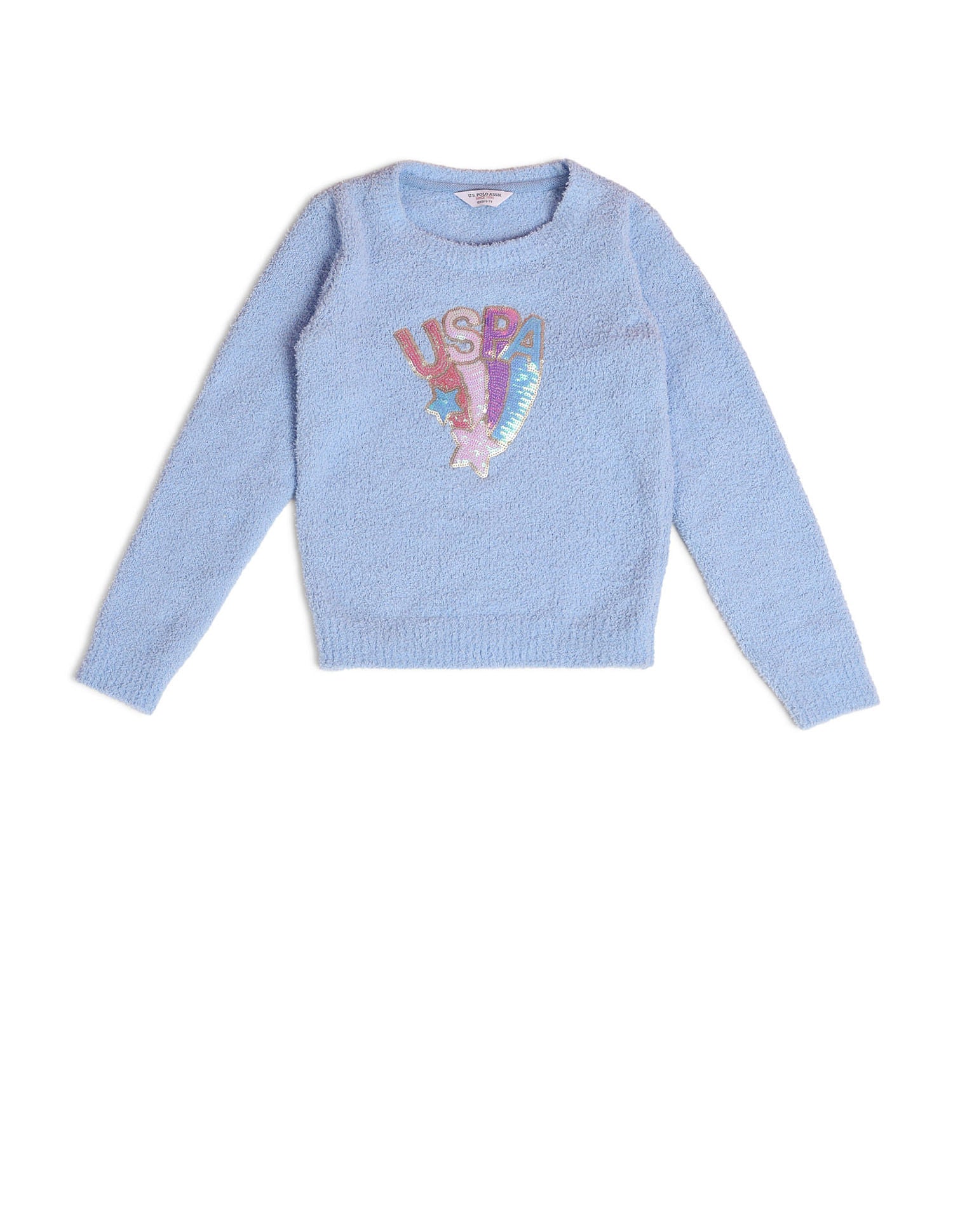 Girls Sequence Embellished Sweater Light Blue - U.S. POLO ASSN. | Large