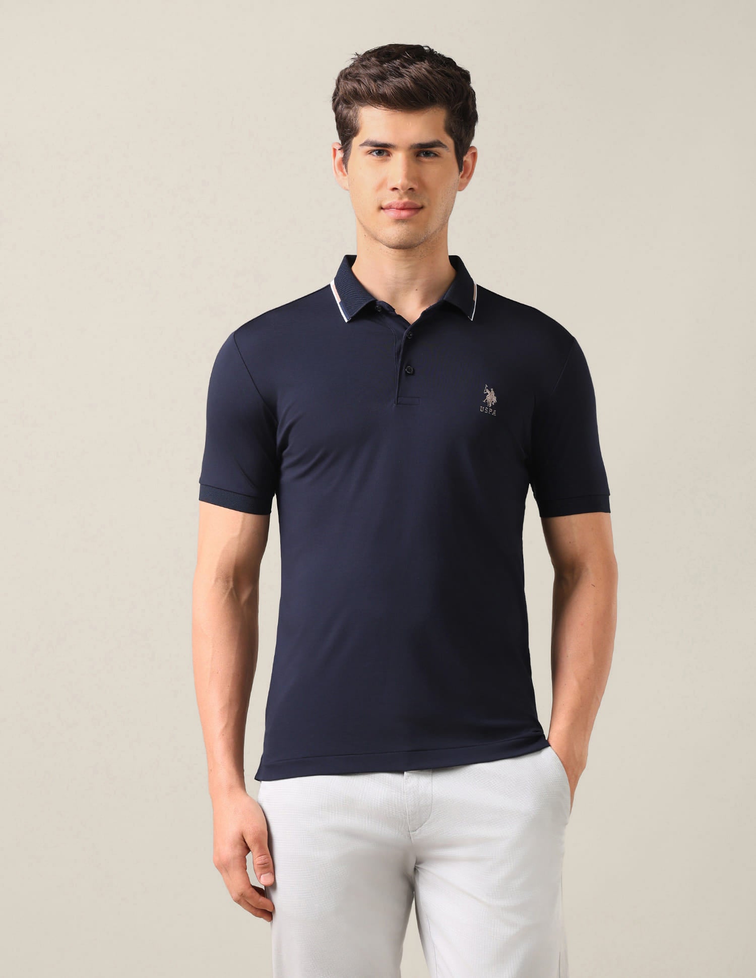 Solid Slim Fit Polo Shirt Blue - U.S. Polo Assn. India | Large