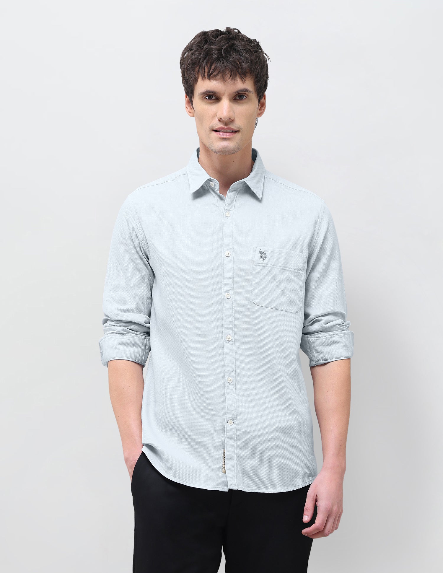 Textured Regular Fit Shirt Light Grey - U.S. Polo Assn. India | Large