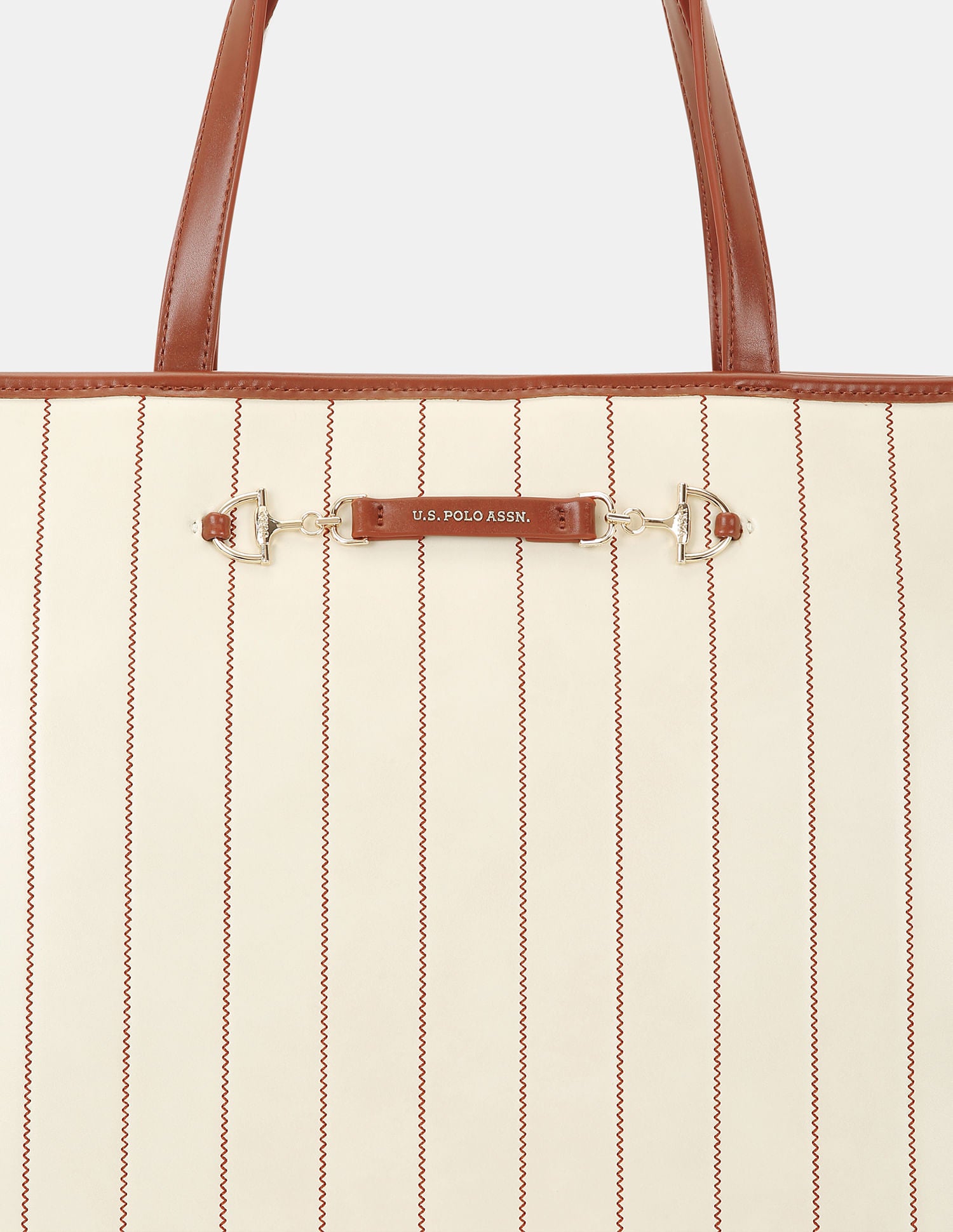 Women Bunny Striped Print Tote Bag with Shoulder Handle Off White - U.S. POLO ASSN. | Large