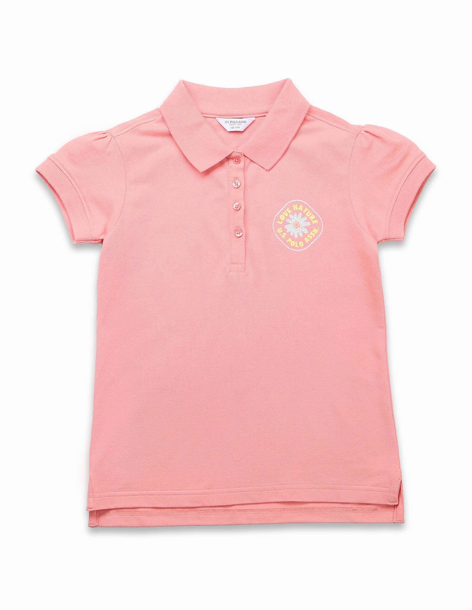 Girls Brand Printed Relaxed Fit Polo Shirt Pink - U.S. POLO ASSN. | Large