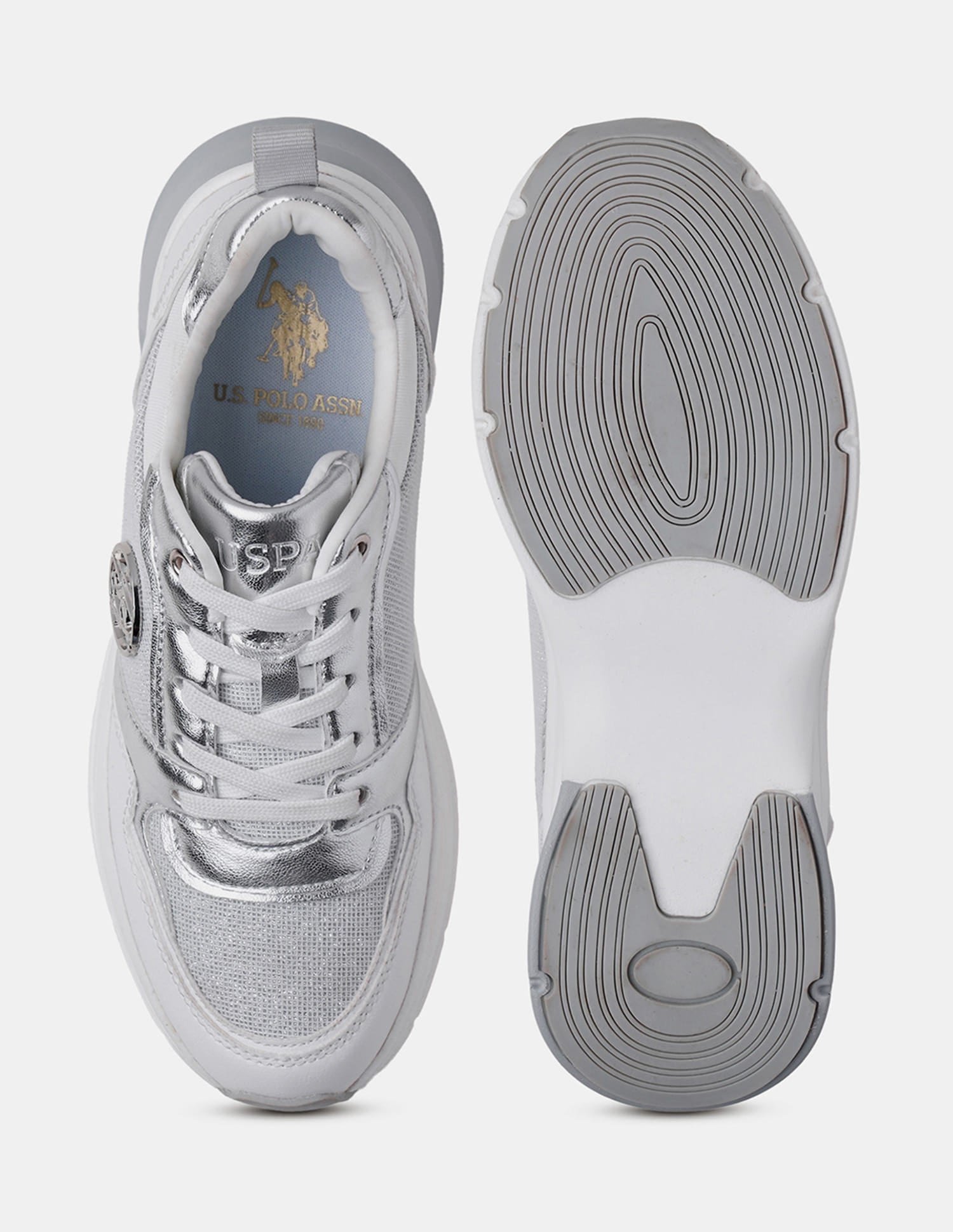 Women Lace Up Ginevra Sneakers Silver - U.S. Polo Assn. India | Large