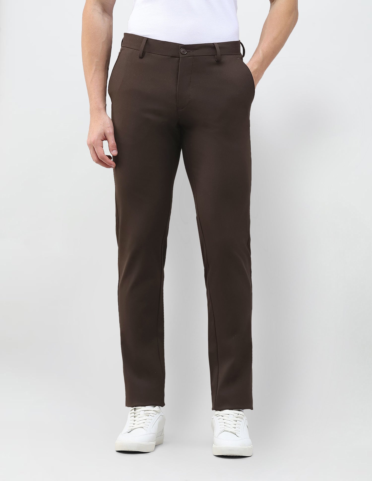 Austin Slim Fit Solid Trousers Choco - U.S. Polo Assn. India | Large