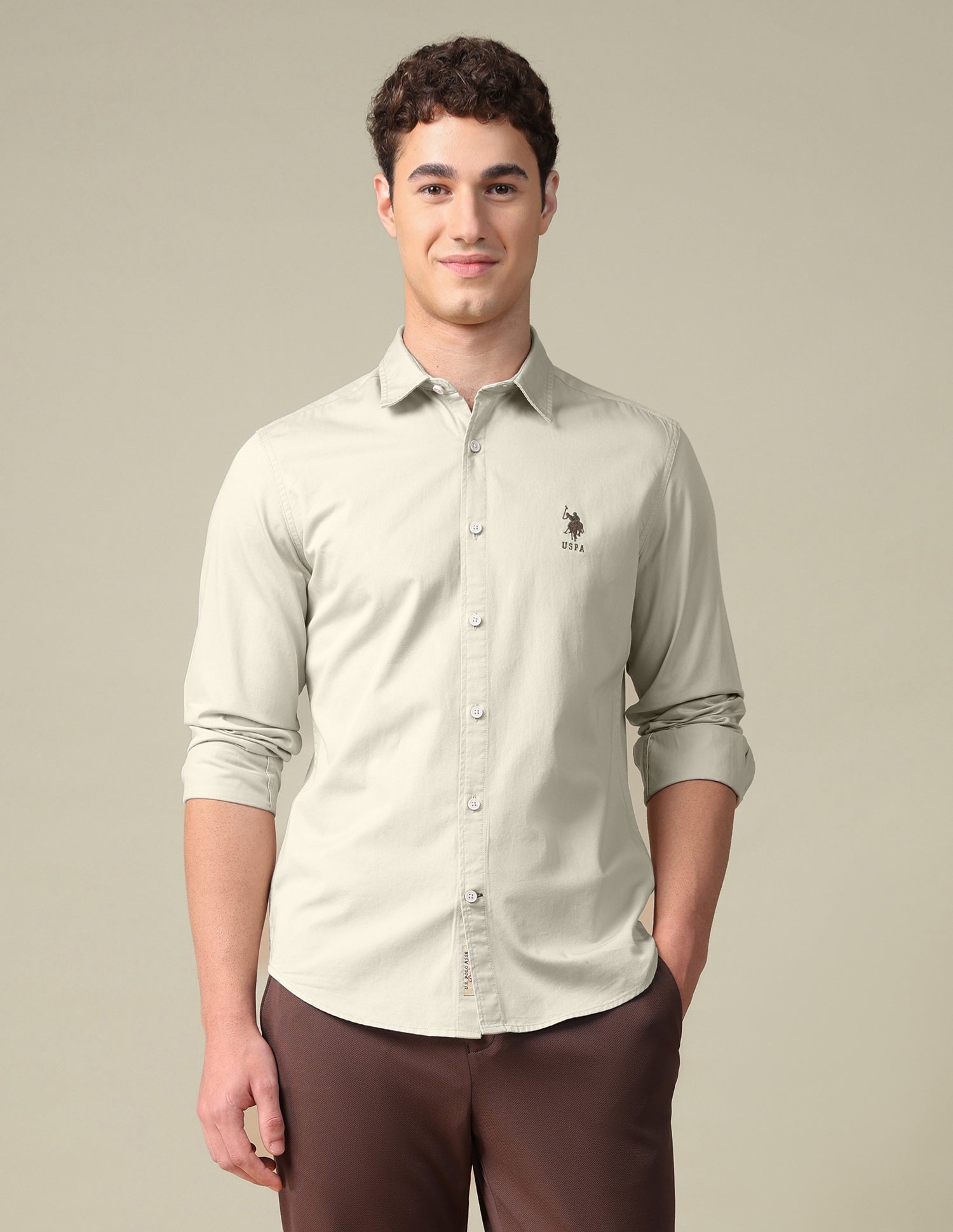 Twill Regular Fit Shirt Beige - U.S. Polo Assn. India | Large
