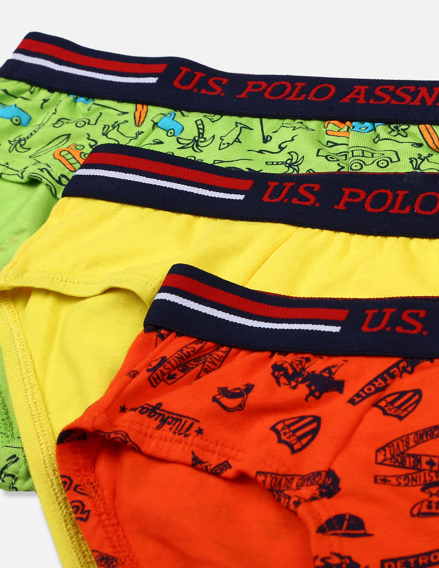 Mid Rise Cotton Spandex IKBB Briefs - Pack Of 3 Green, Yellow and Orange - U.S. POLO ASSN. | Large