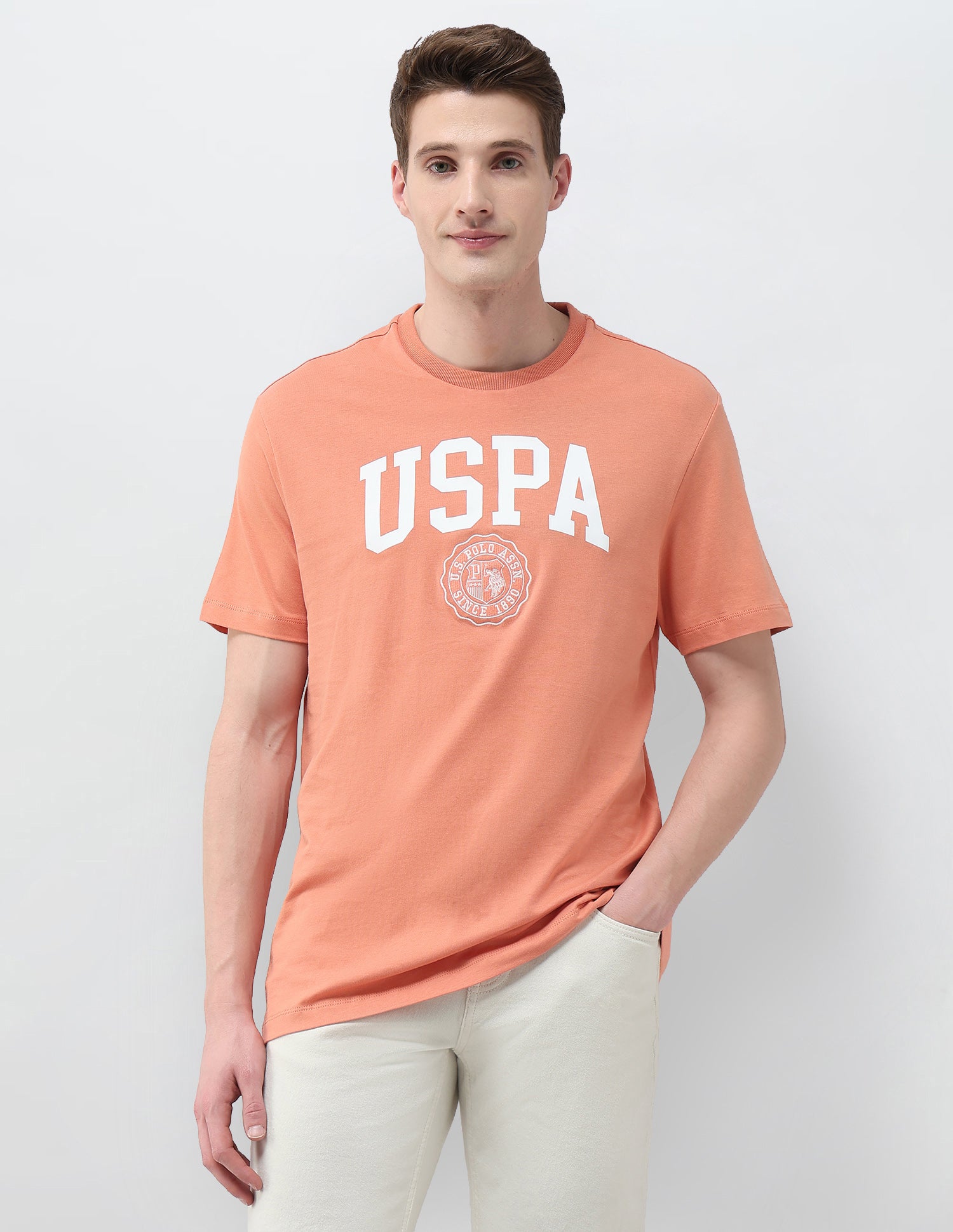 Brand Printed Slim Fit T-Shirt Orange - U.S. Polo Assn. India | Large