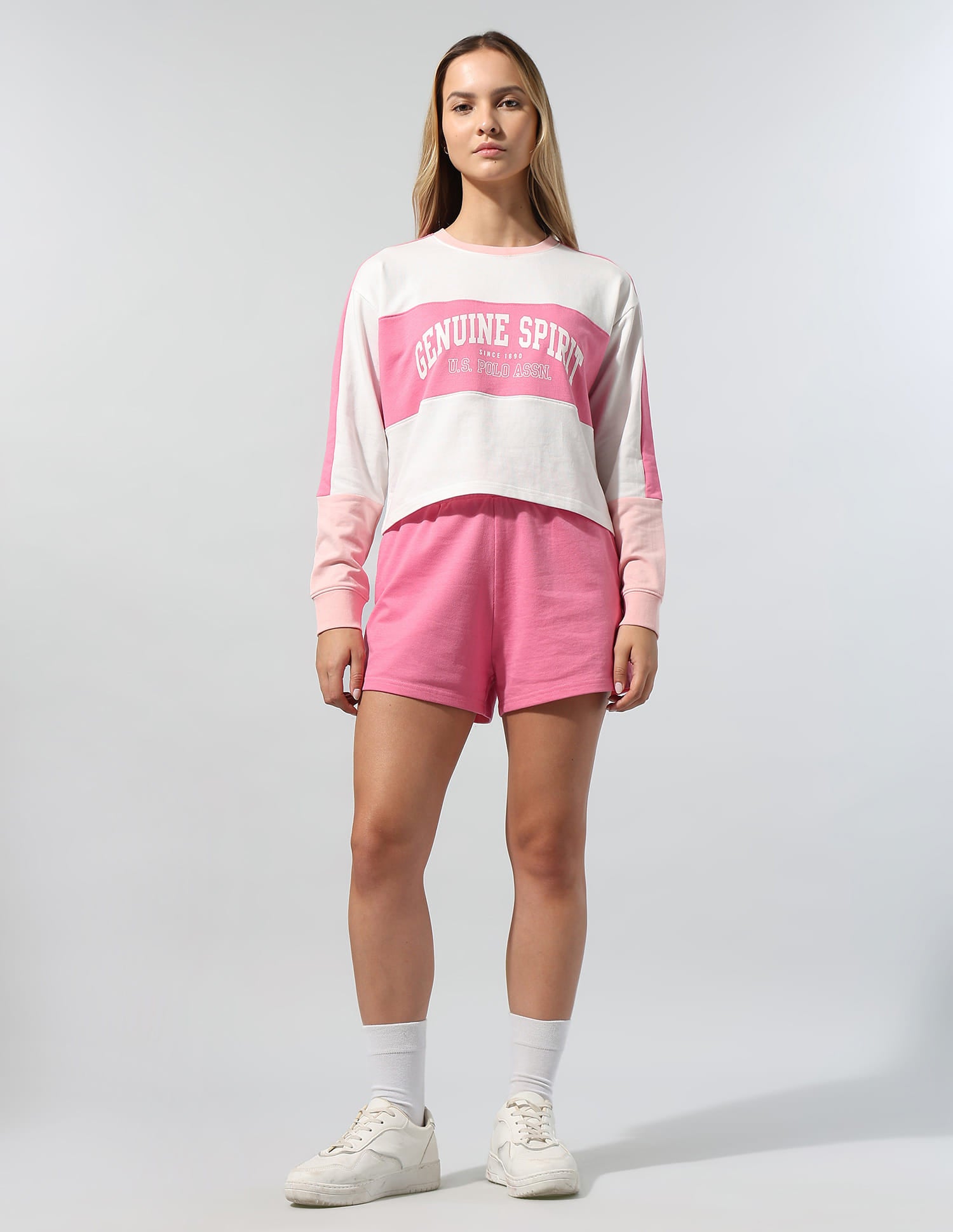 Colorblocked Relaxed T-Shirt With Shorts Pink - U.S. Polo Assn. India | Large