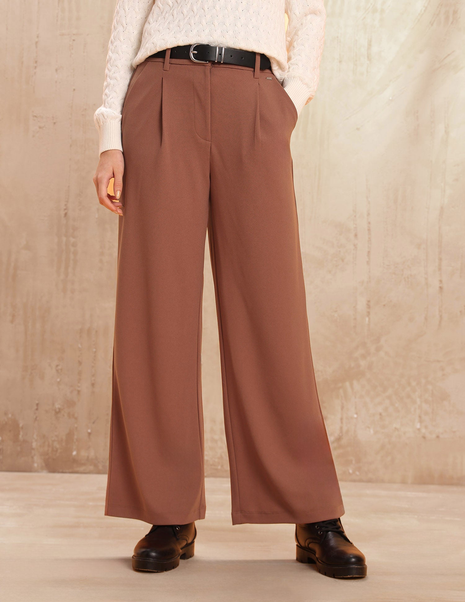 High Rise Wide Leg Trousers Brown - U.S. POLO ASSN. | Large