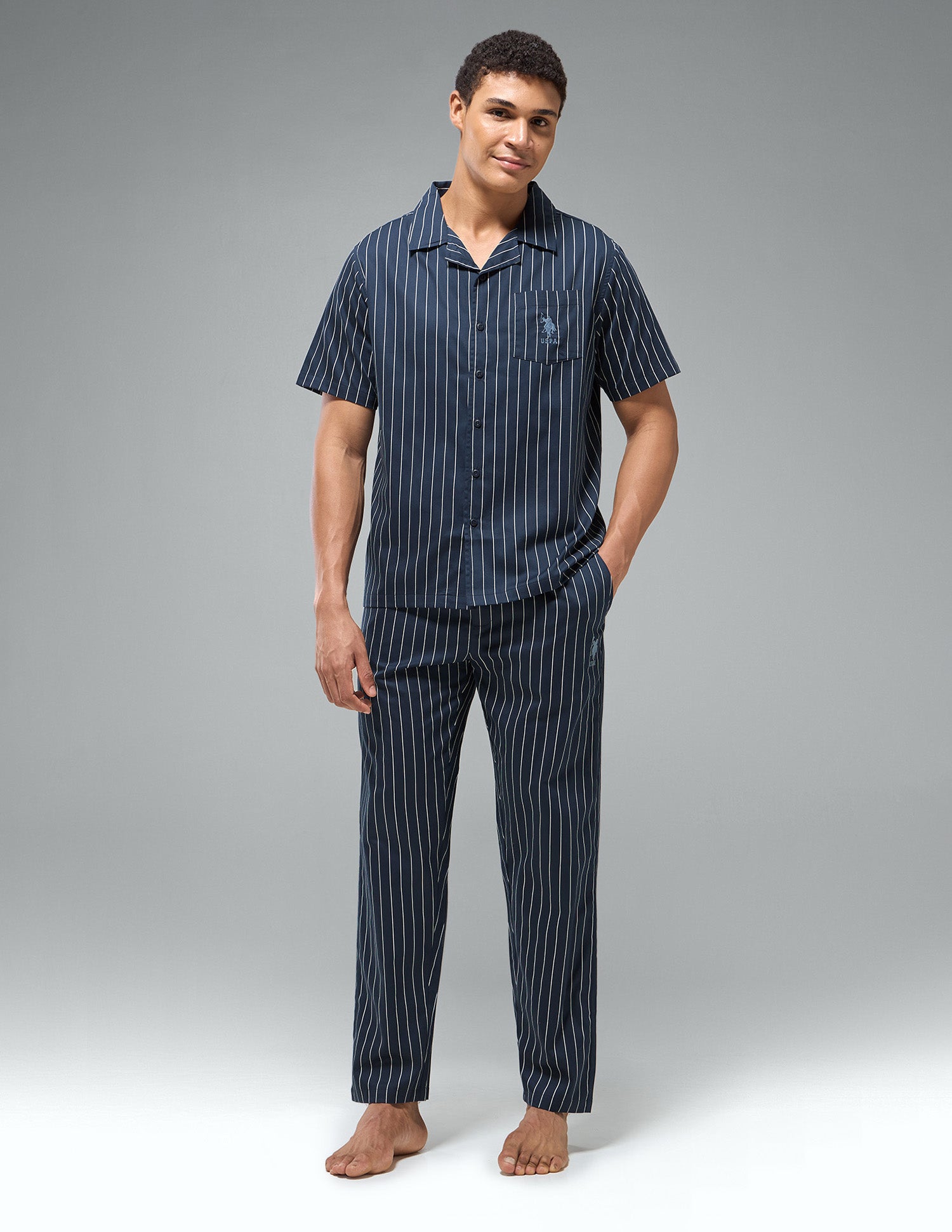 Pure Cotton Striped OESS03 Sleep Set Navy - U.S. Polo Assn. India | Large