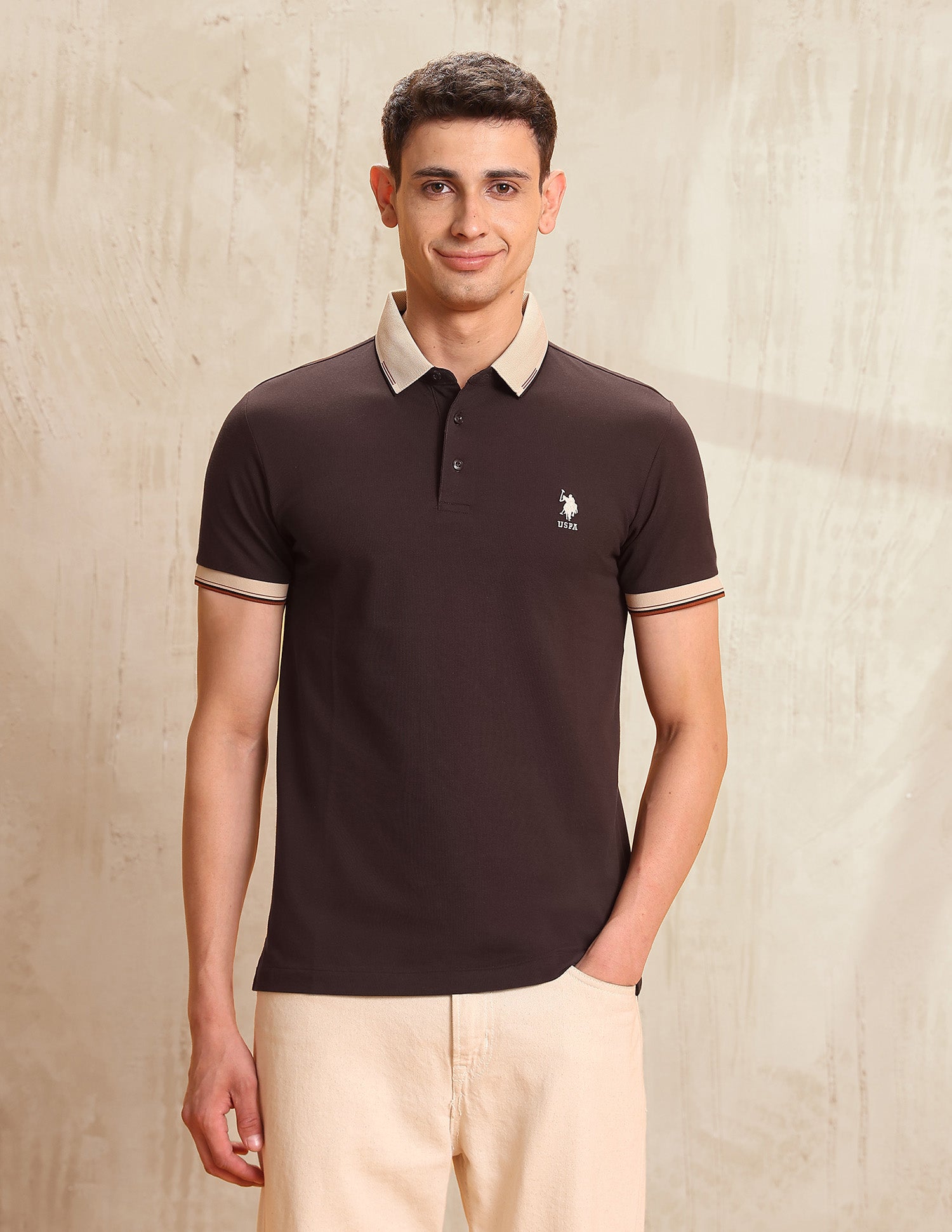 Solid Regular Fit Polo Shirt Dark Brown - U.S. POLO ASSN. | Large