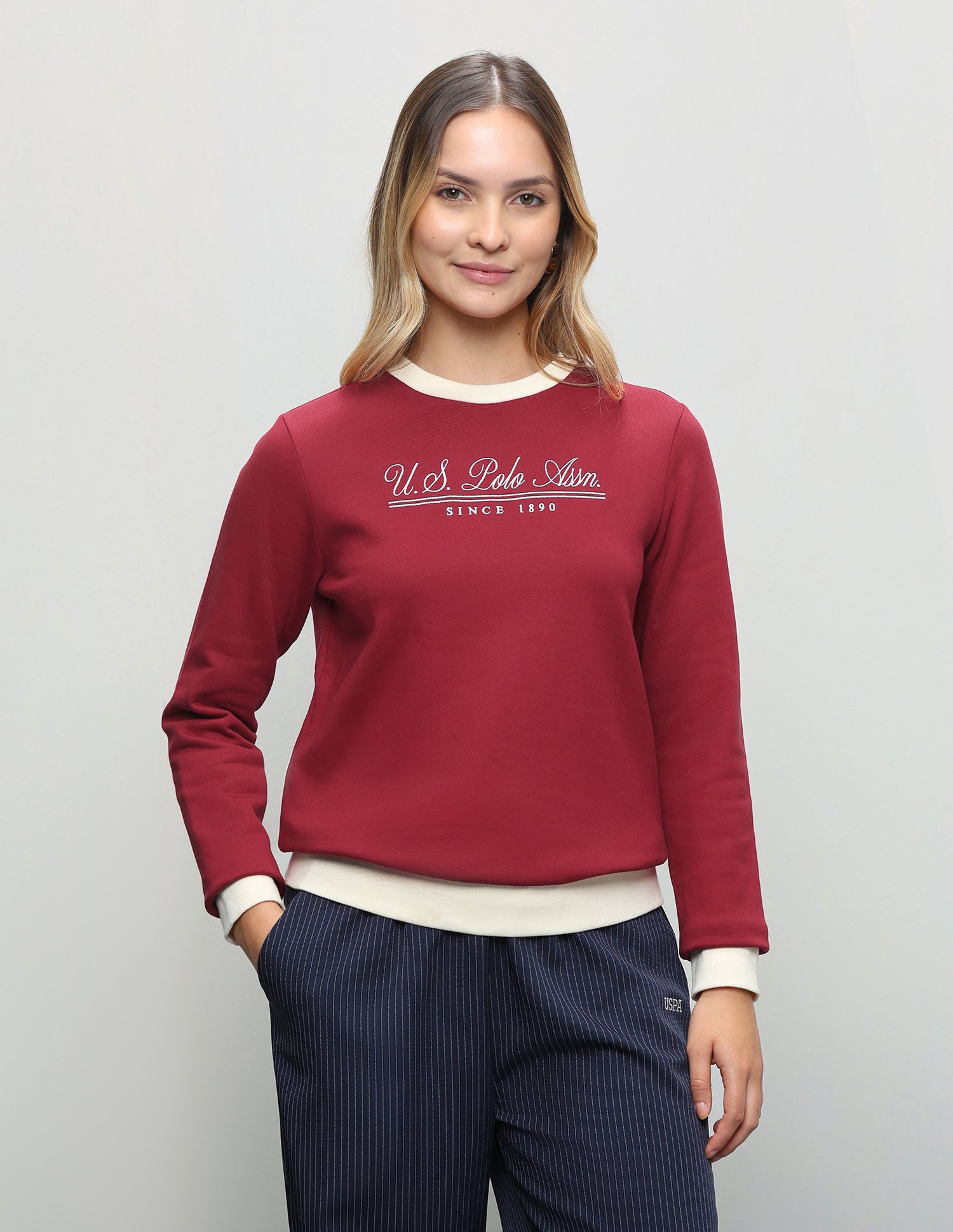 Typographic Brand Printed Regular Fit Sweatshirt Dark Red - U.S. Polo Assn. India | Large