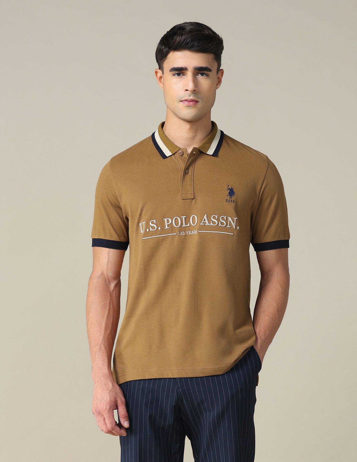 Brand Embroidered Regular Fit Polo Shirt Light Beige - U.S. POLO ASSN. | Large