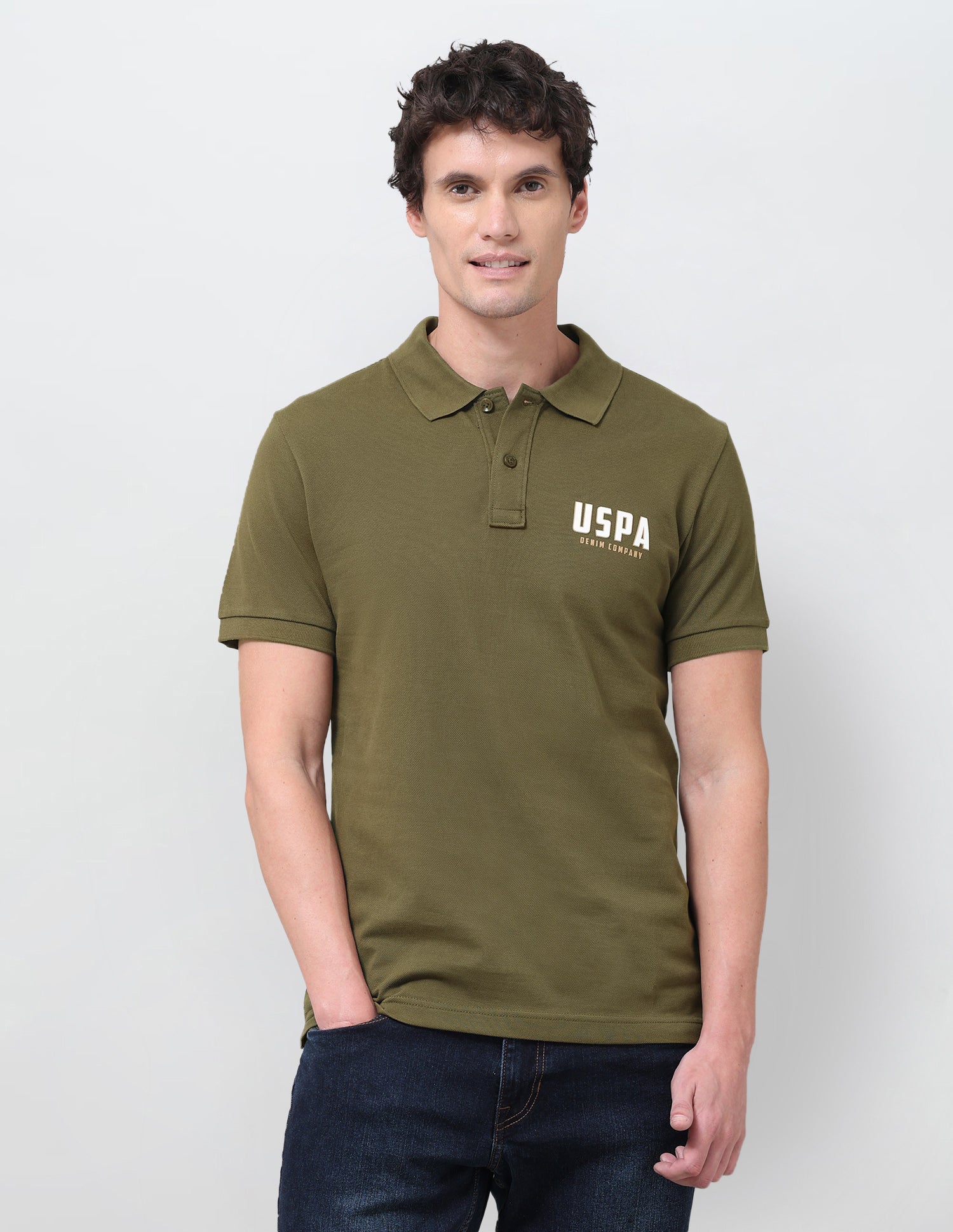 Brand Printed Slim Fit Polo Shirt Olive - U.S. Polo Assn. India | Large