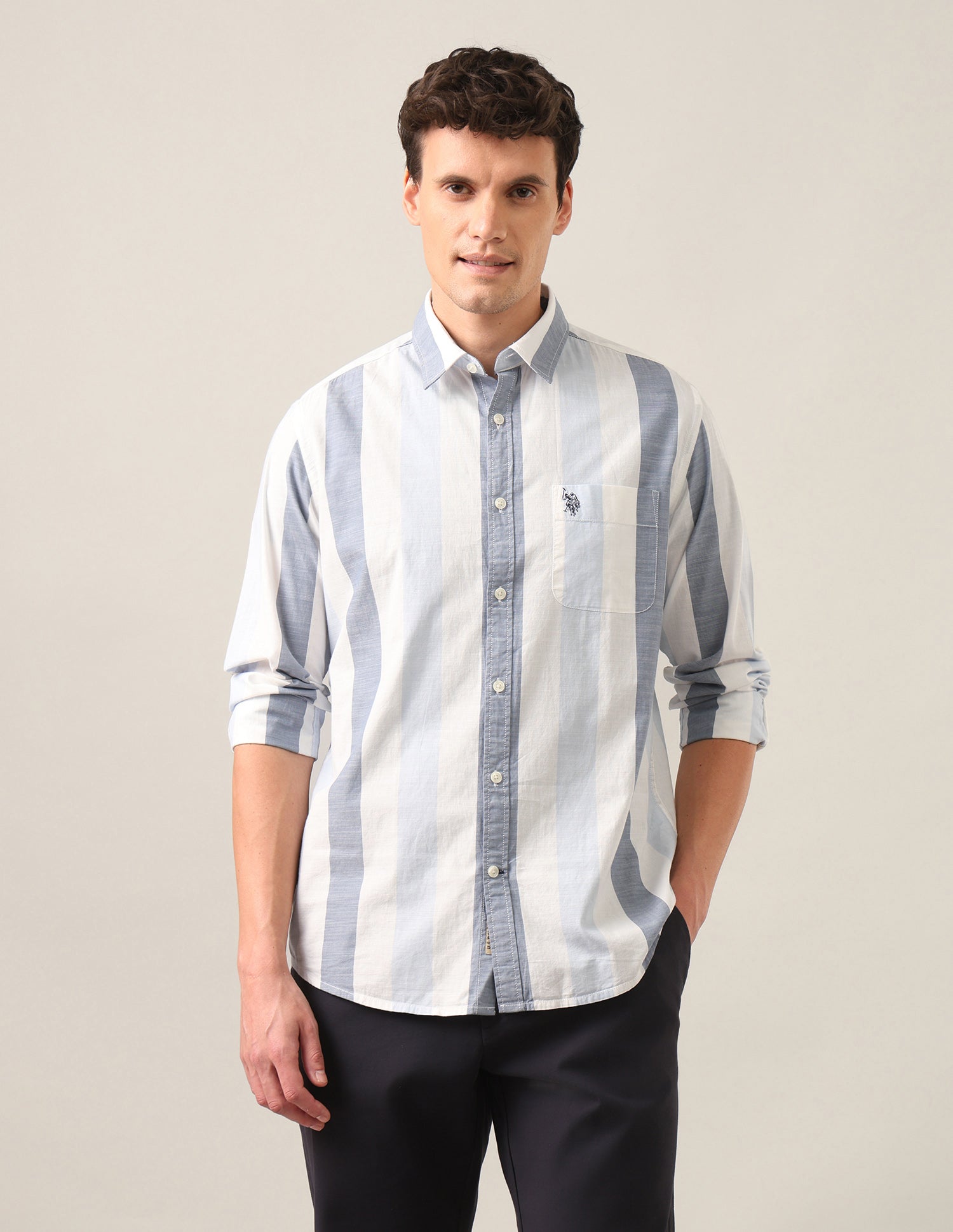 Vertical Striped Regular Fit Shirt Blue - U.S. Polo Assn. India | Large