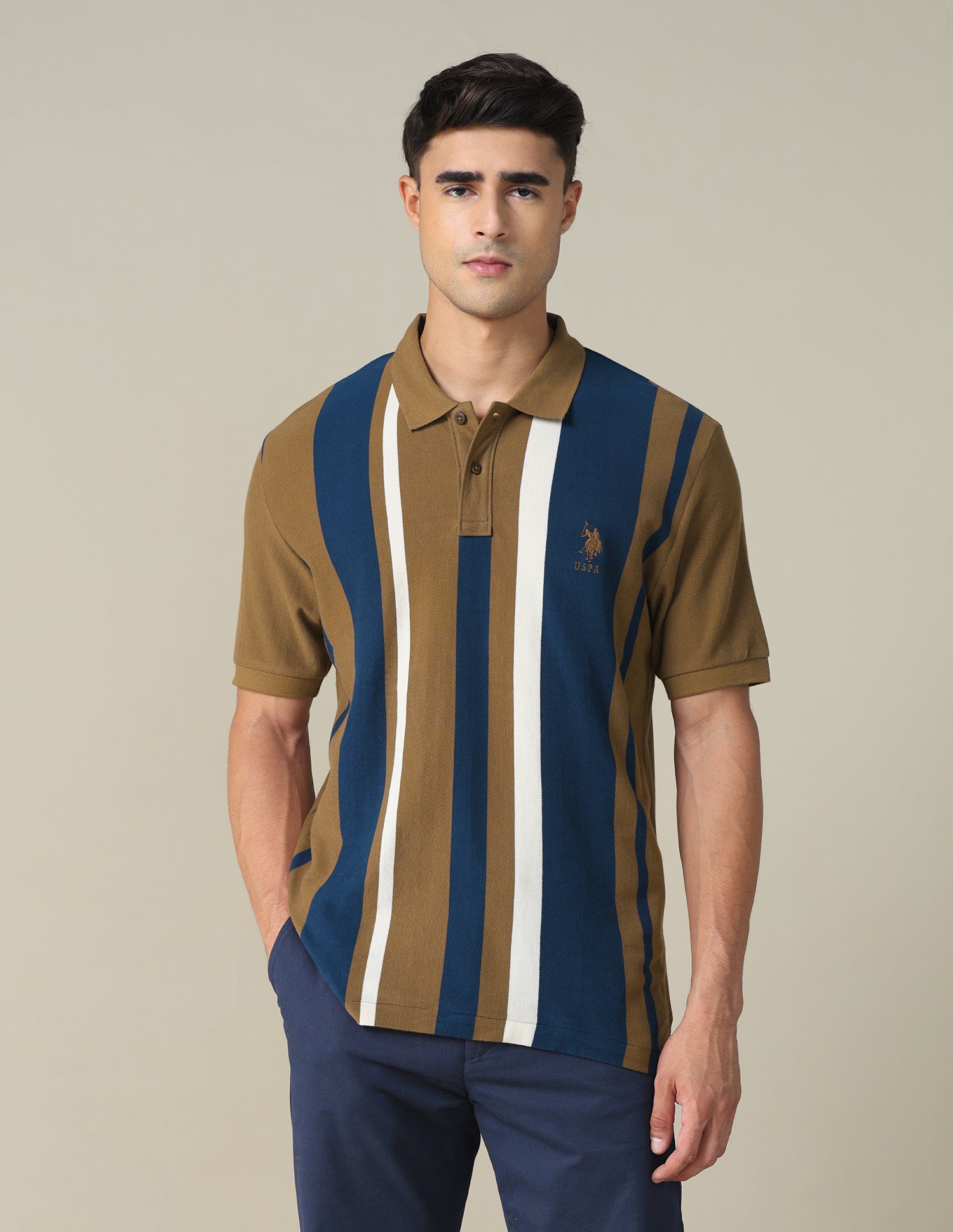 Vertical Striped Regular Fit Polo Shirt Blue - U.S. POLO ASSN. | Large