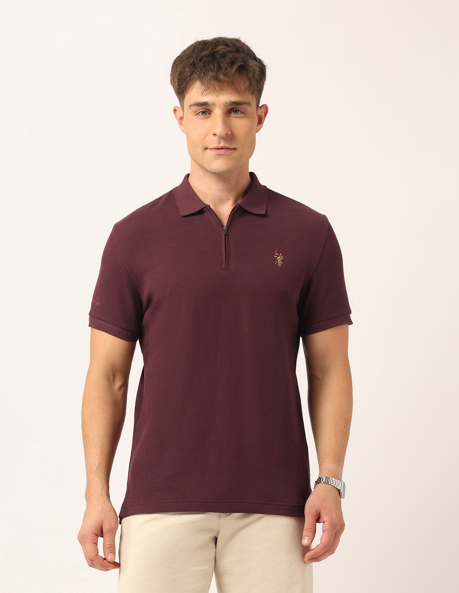 Solid Muscle Fit Polo Shirt Burgundy - U.S. Polo Assn. India | Large