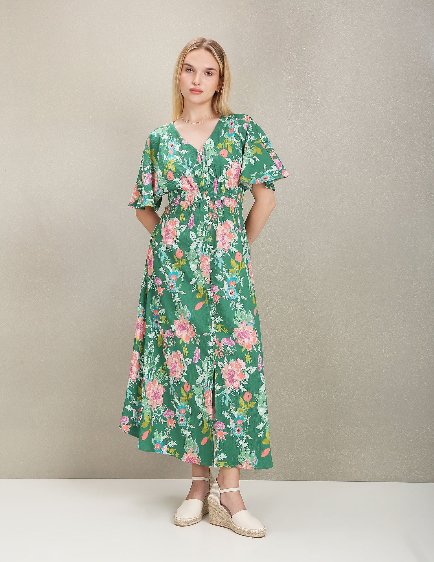 Floral Print Fit And Flare Dress Green - U.S. POLO ASSN. | Large