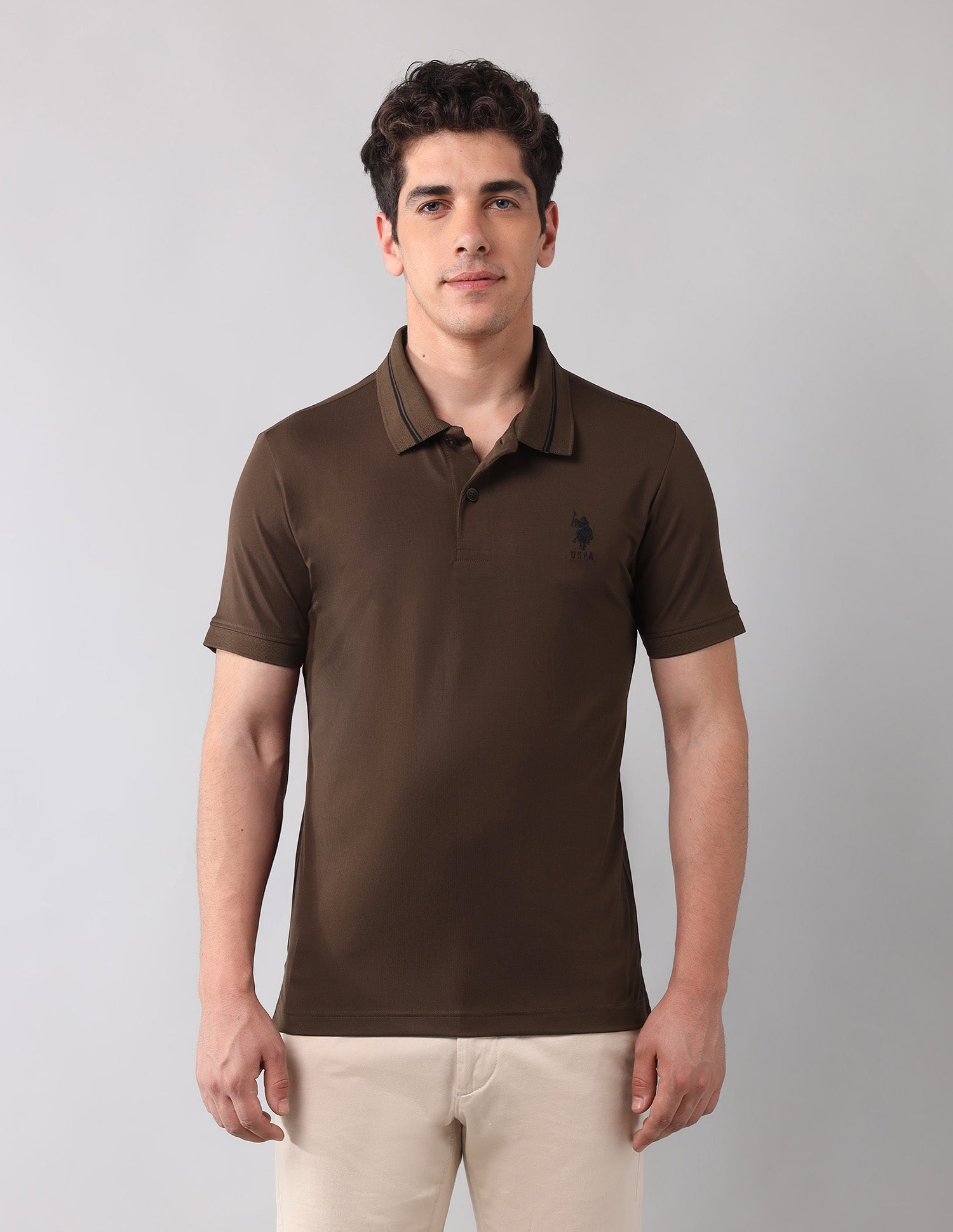 Solid Black Label Polo Shirt Dark Brown - U.S. Polo Assn. India | Large