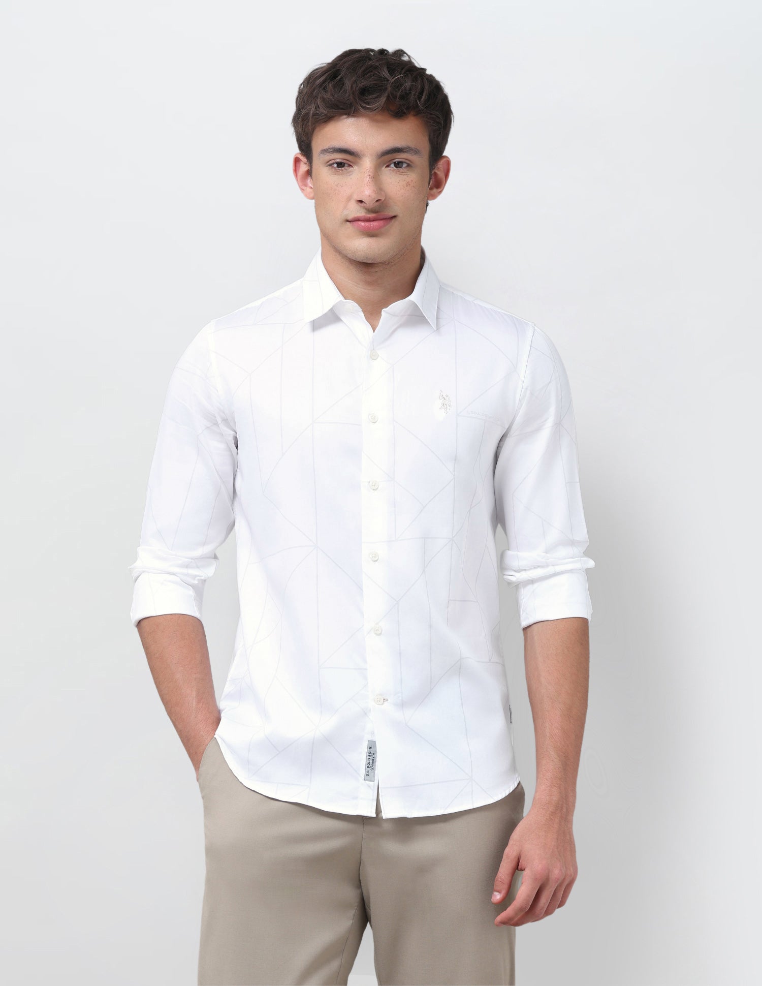 Geometric Printed Satin Shirt White - U.S. Polo Assn. India | Large