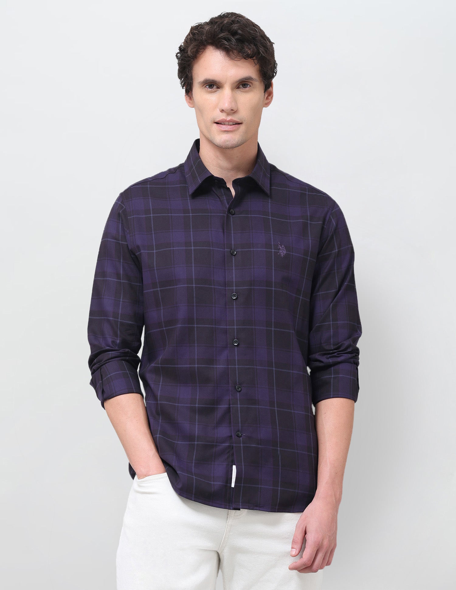 Tartan Checked Twill Shirt Dark Purple - U.S. Polo Assn. India | Large