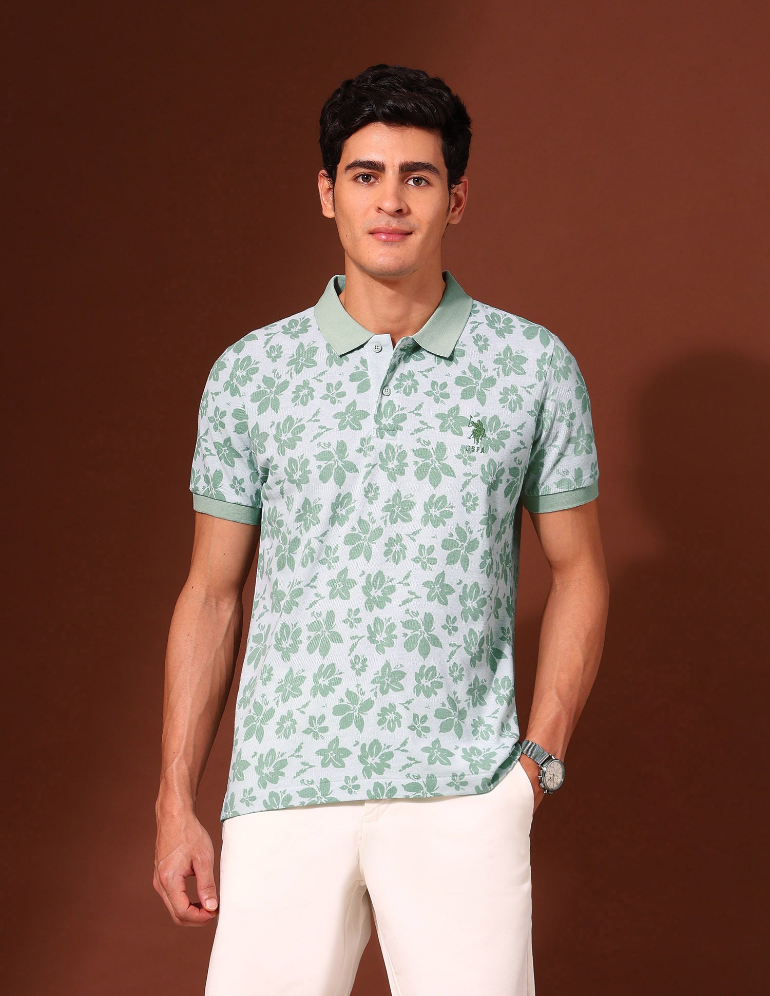 Floral Printed Work and Wander Polo Shirt Aqua - U.S. Polo Assn. India | Large