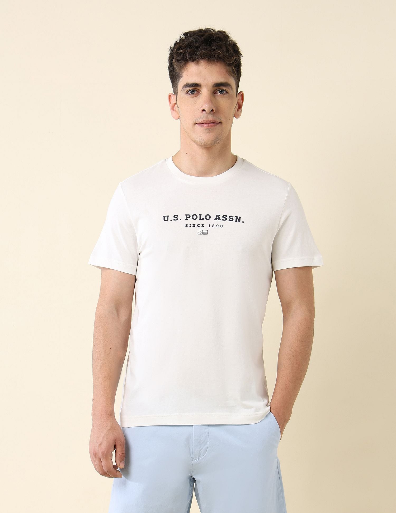 Brand Printed Slim Fit T-Shirt Off White - U.S. Polo Assn. India | Large